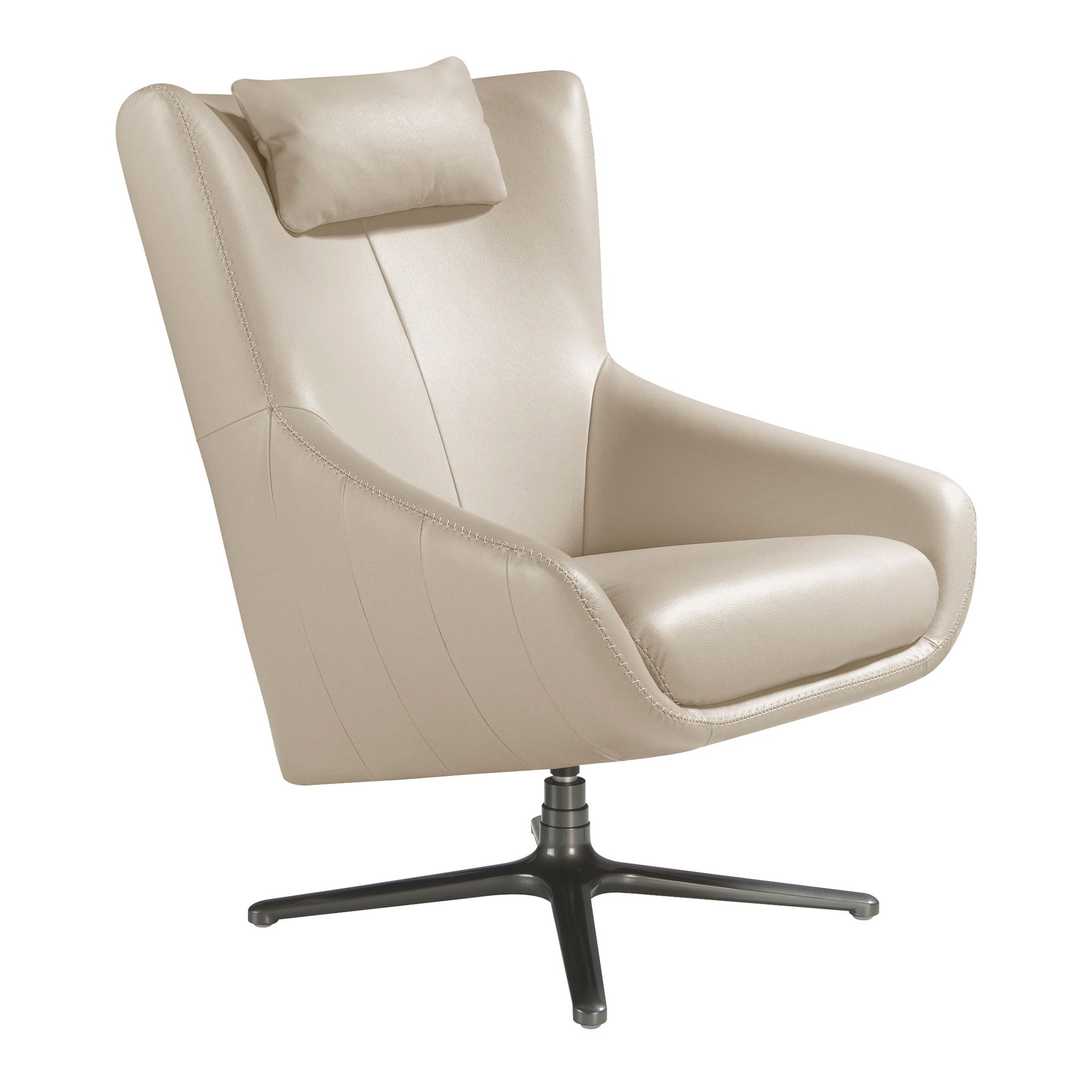 Grey taupe leather swivel armchair