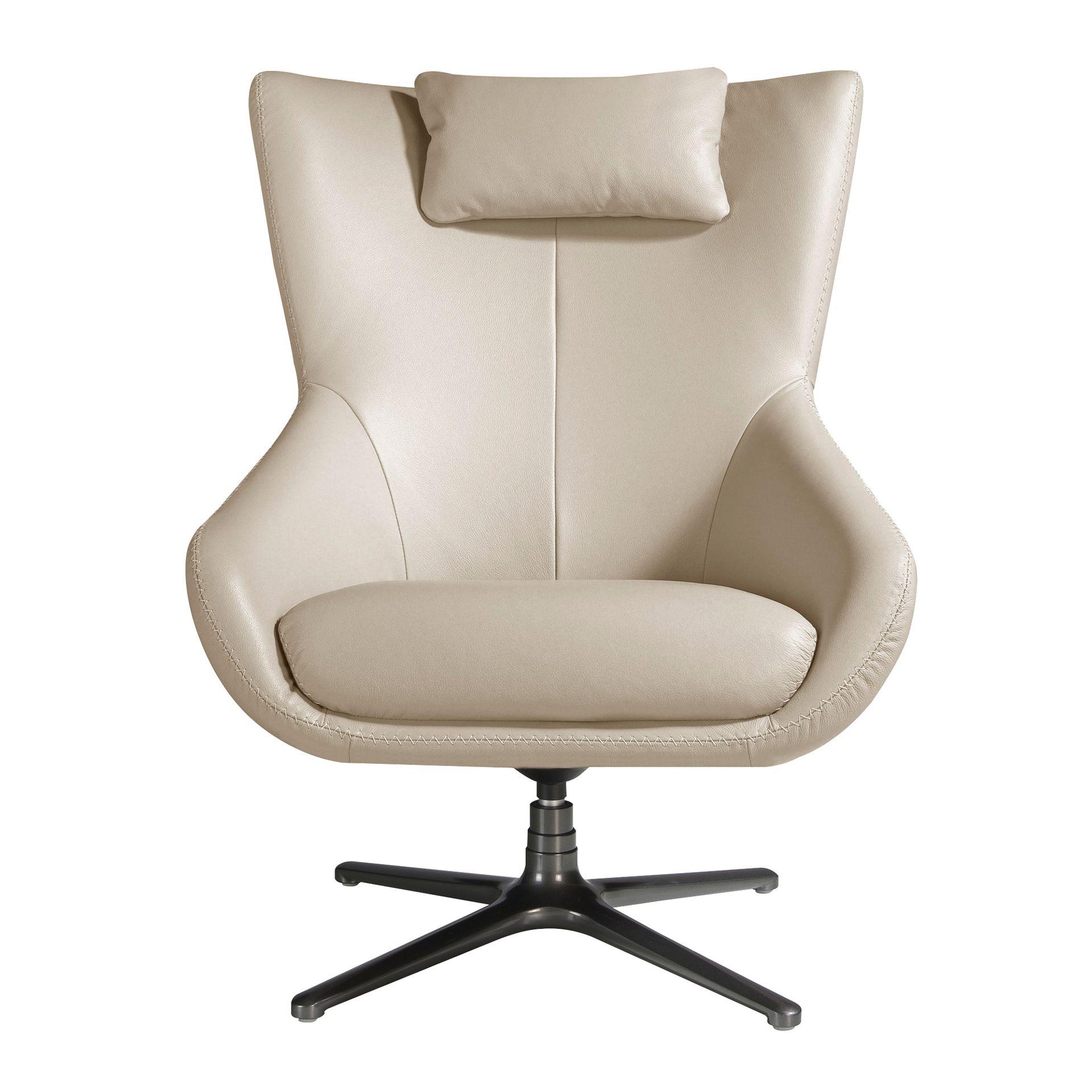 Grey taupe leather swivel armchair