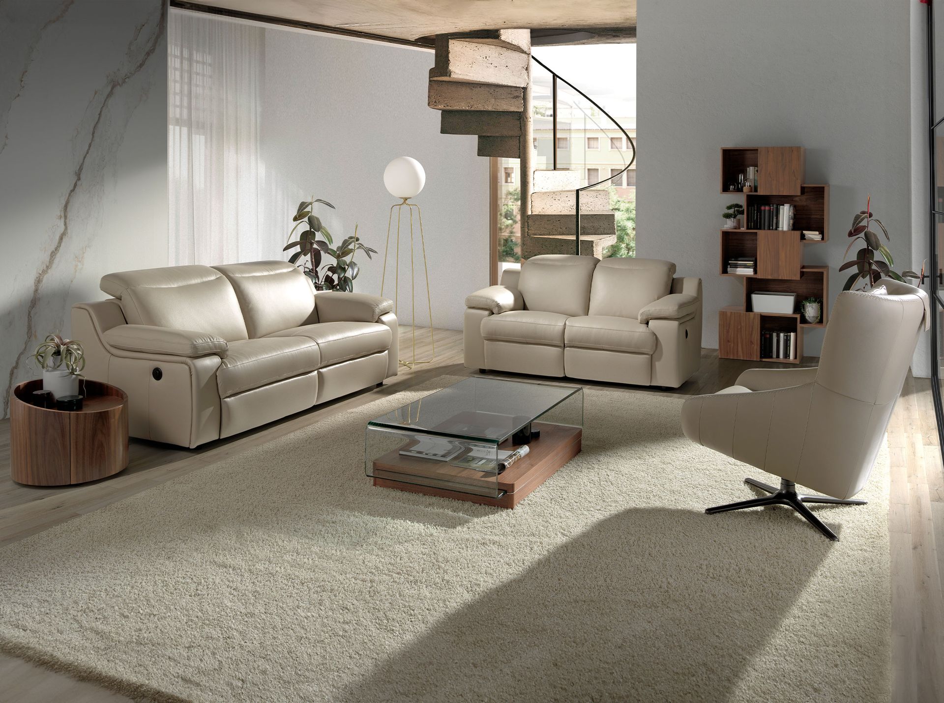 Grey taupe leather swivel armchair