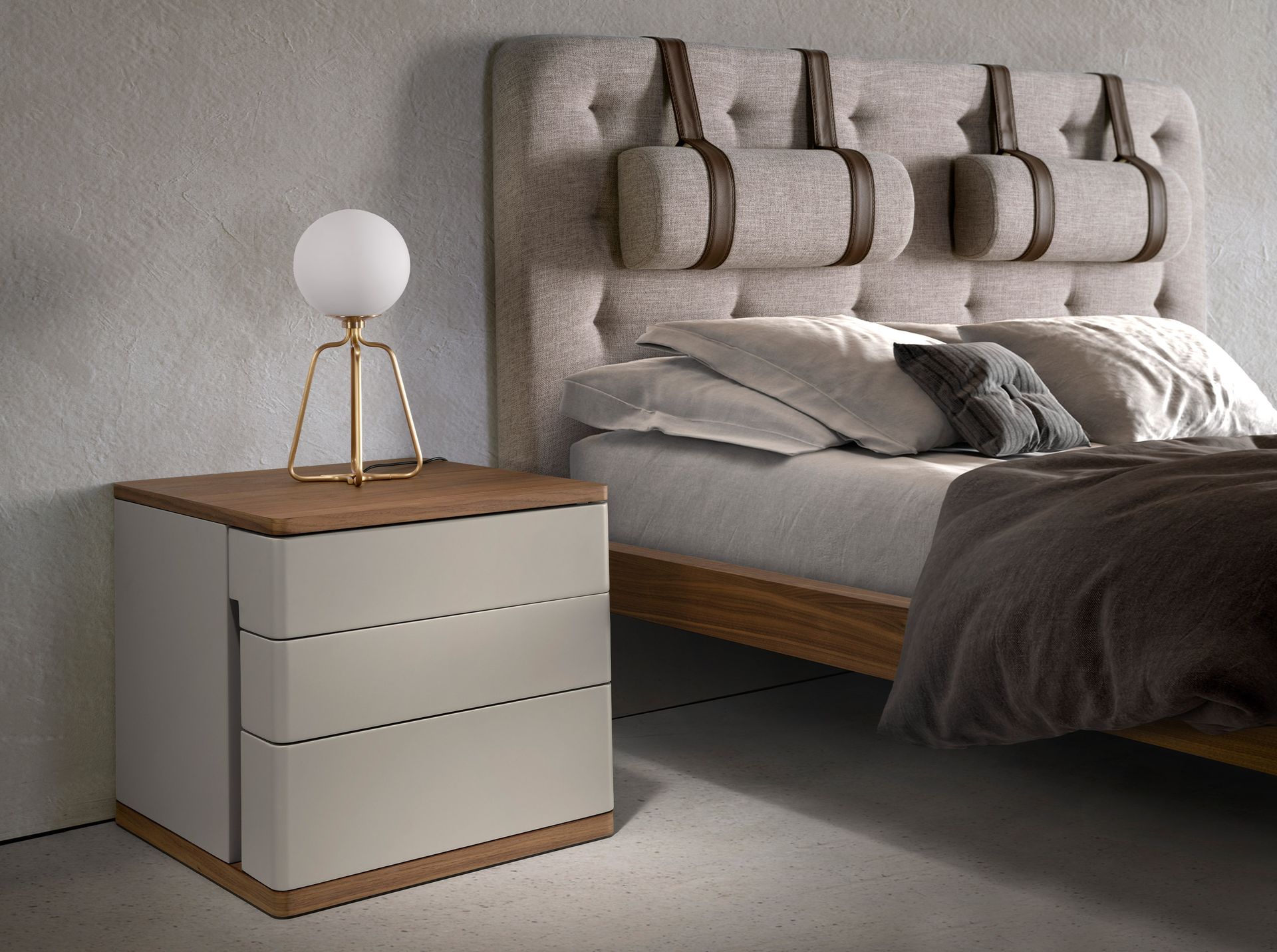 Grey wood and walnut bedside table