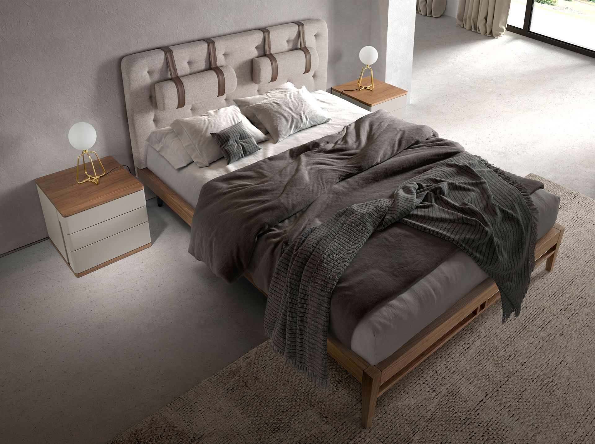 Grey wood and walnut bedside table