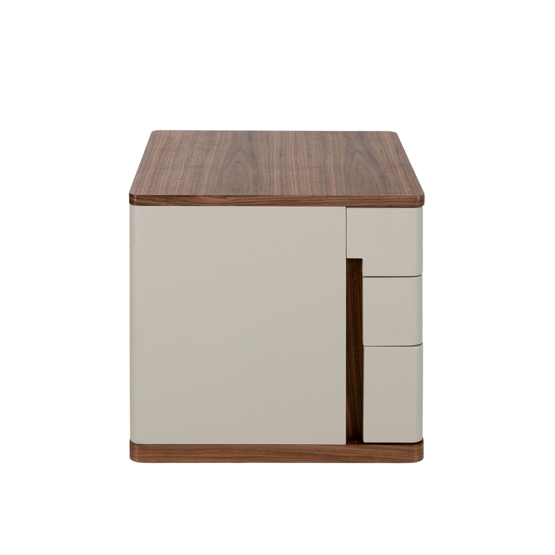 Grey wood and walnut bedside table