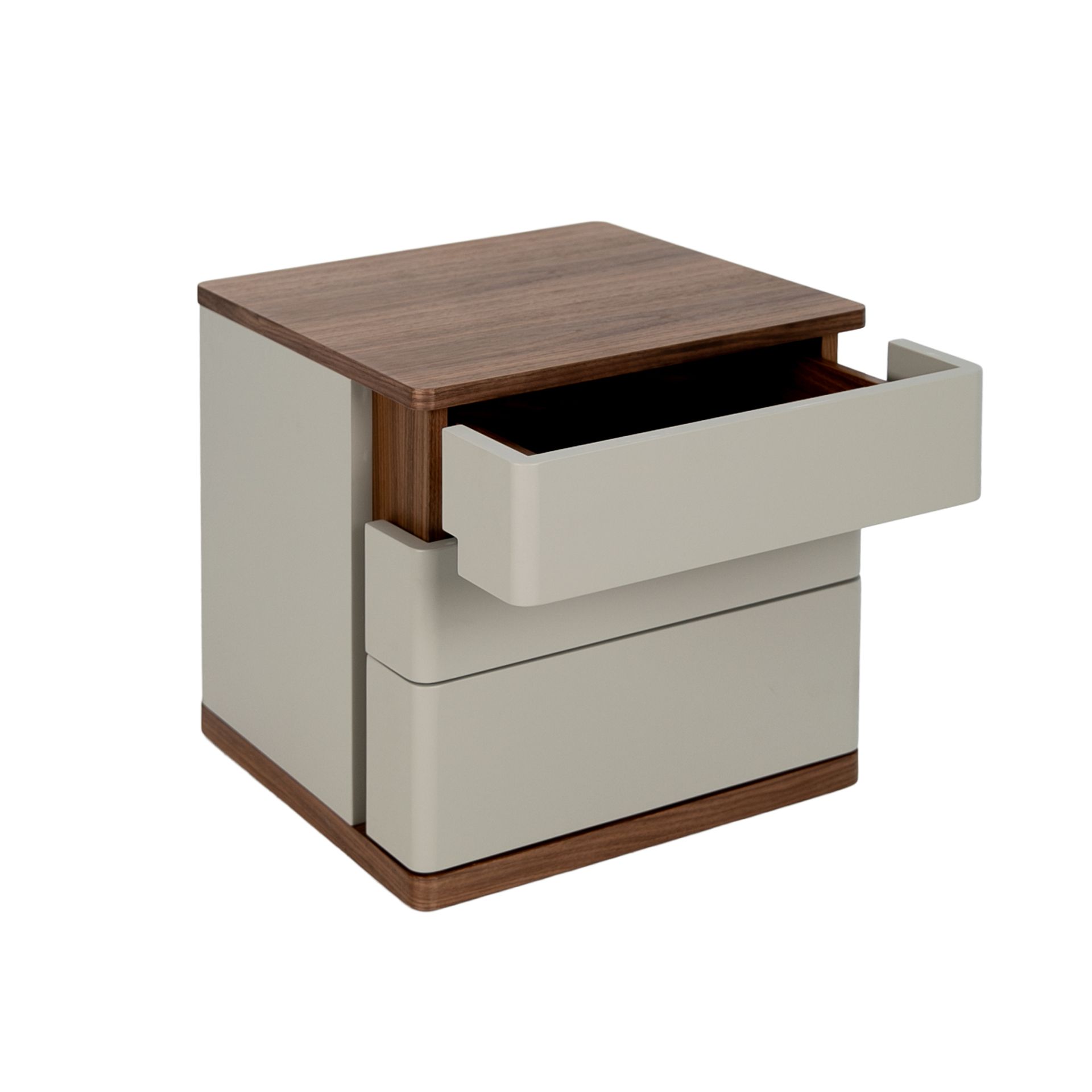 Grey wood and walnut bedside table