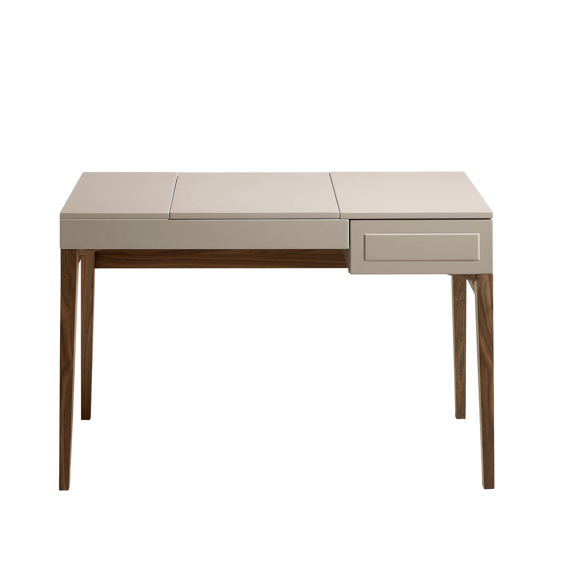 Grey wood and walnut dressing table with mirror