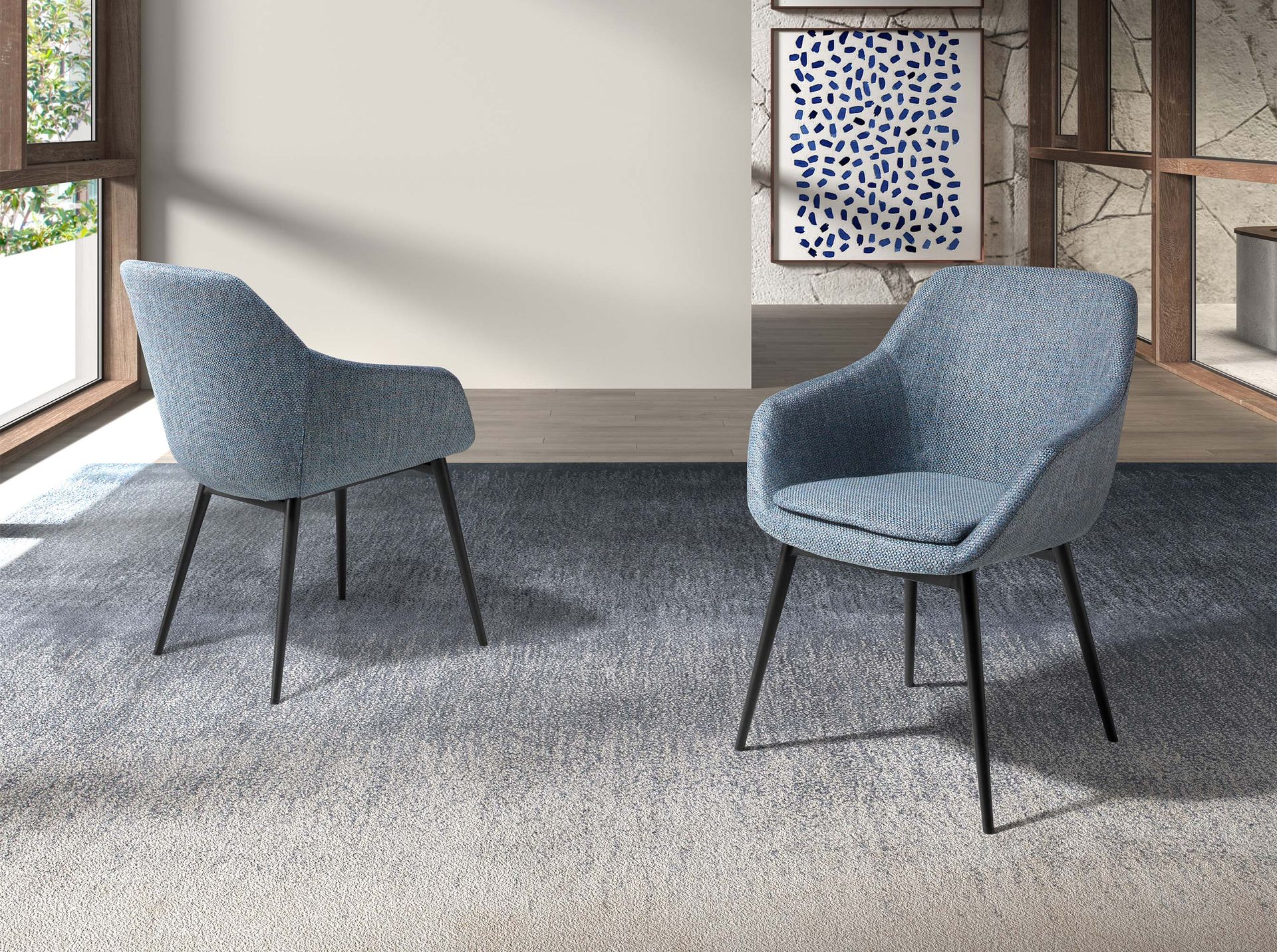 Greyish blue marbled fabric chair