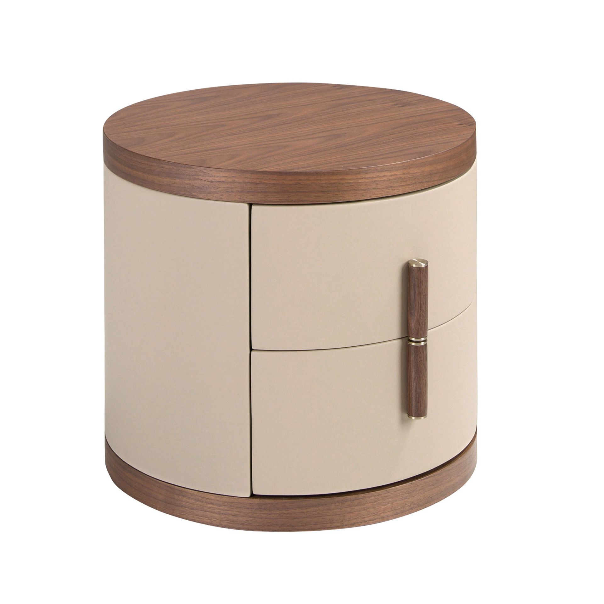 Leatherette and walnut bedside table