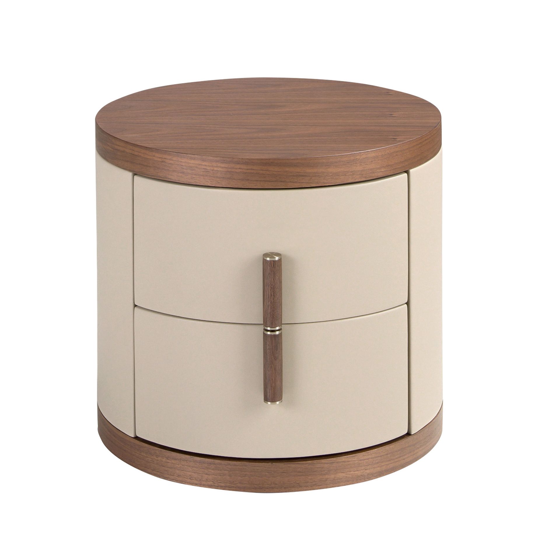Leatherette and walnut bedside table