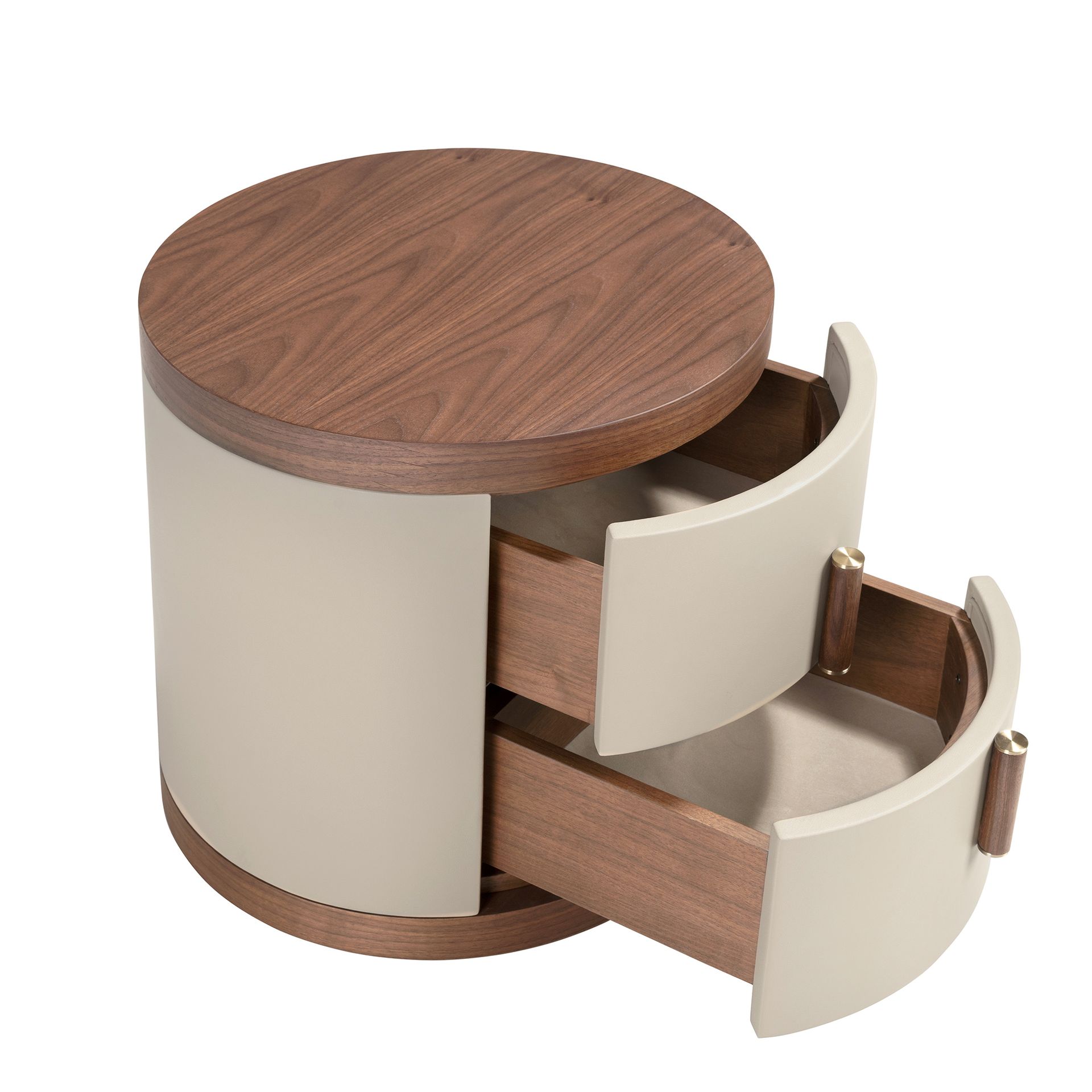 Leatherette and walnut bedside table