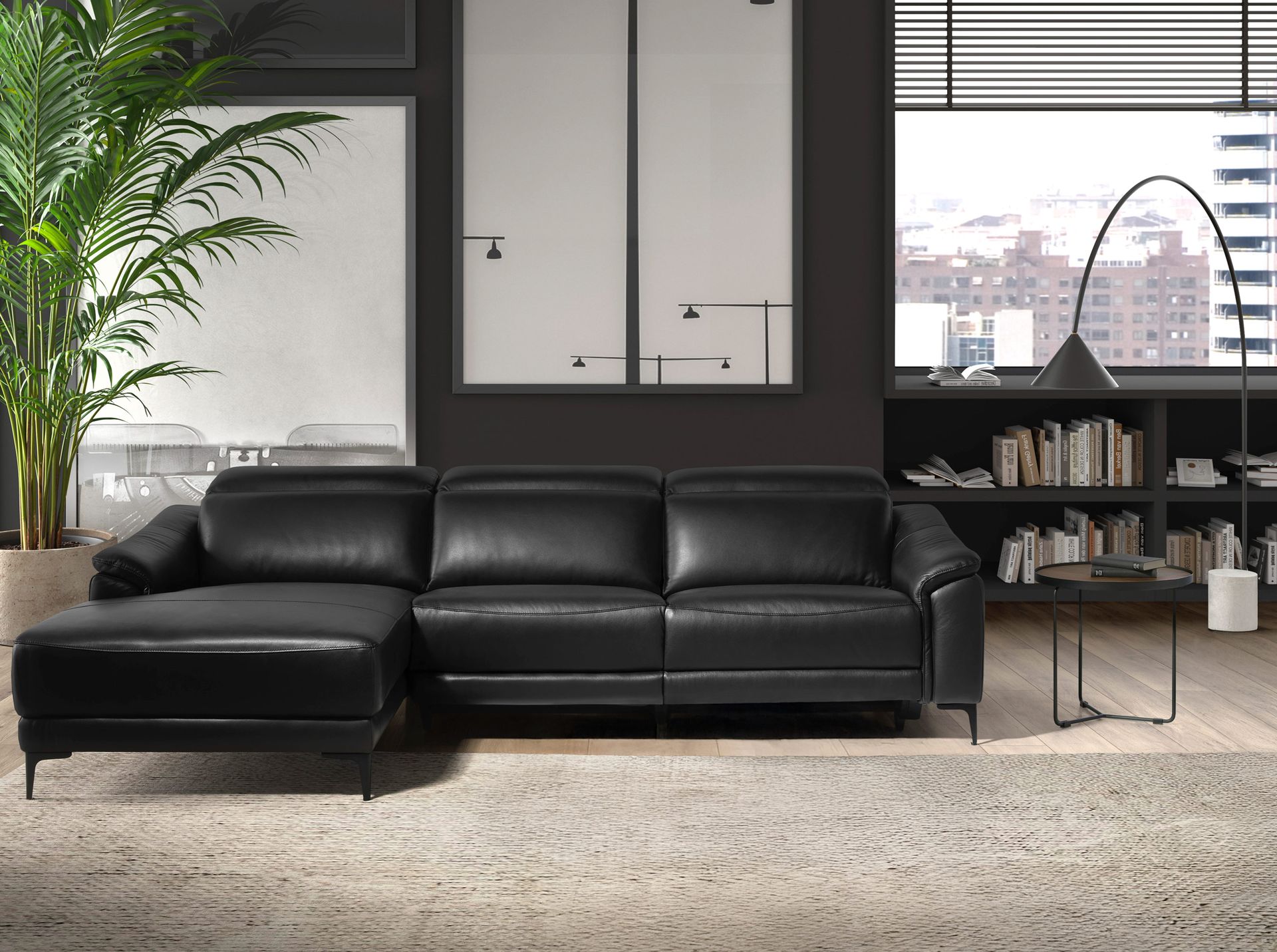 Left chaise longue relax sofa in black leather