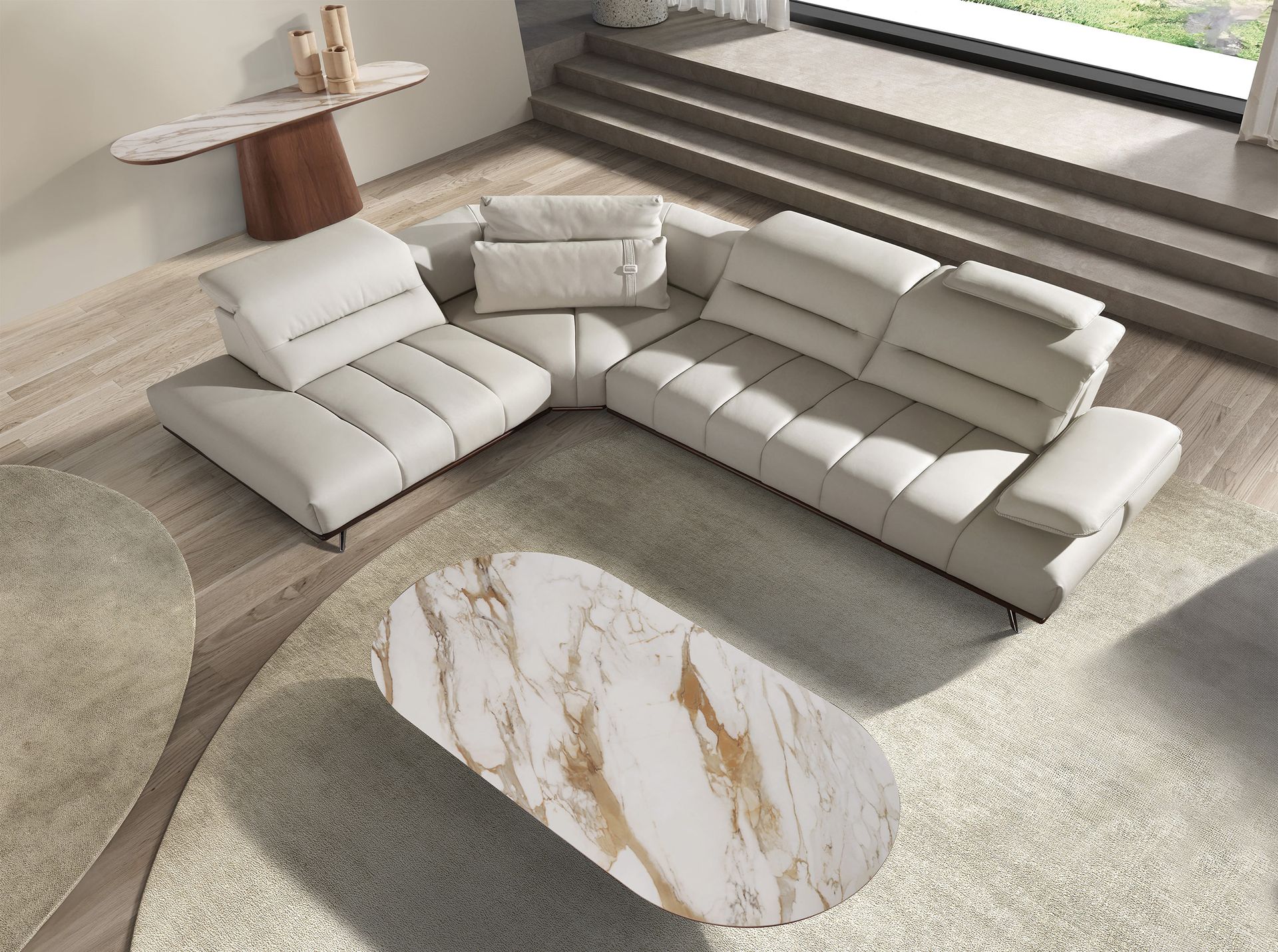 Left chaise longue relax sofa in light grey leather