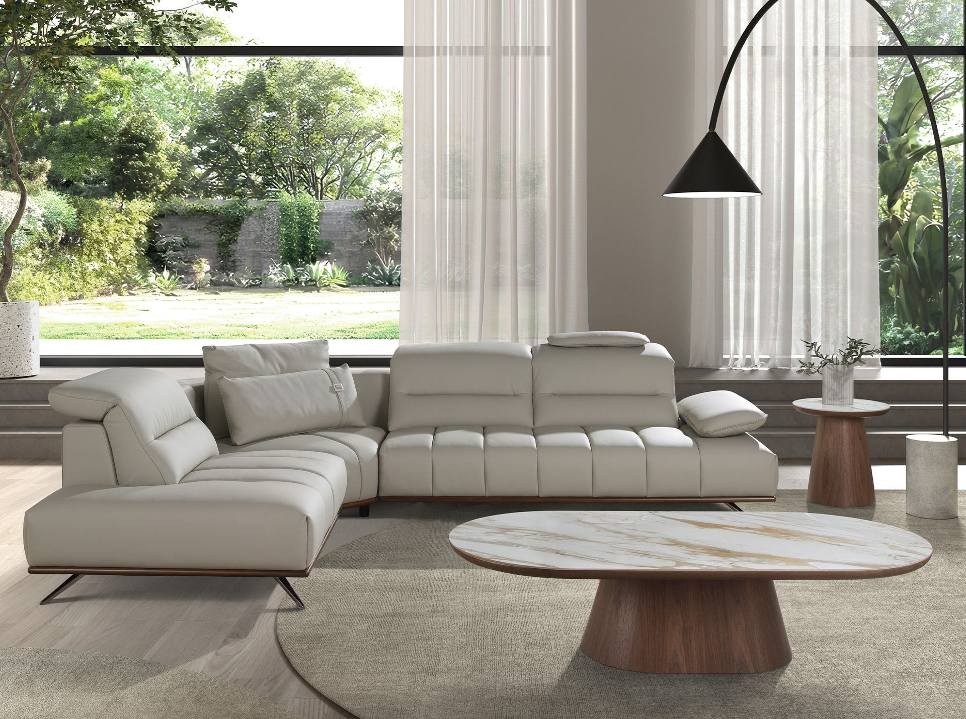 Left chaise longue relax sofa in light grey leather