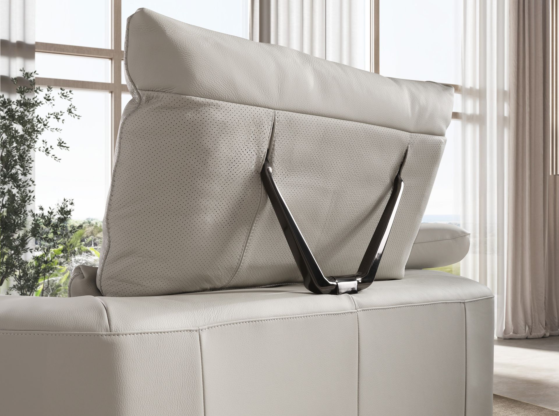 Left chaise longue relax sofa in light grey leather