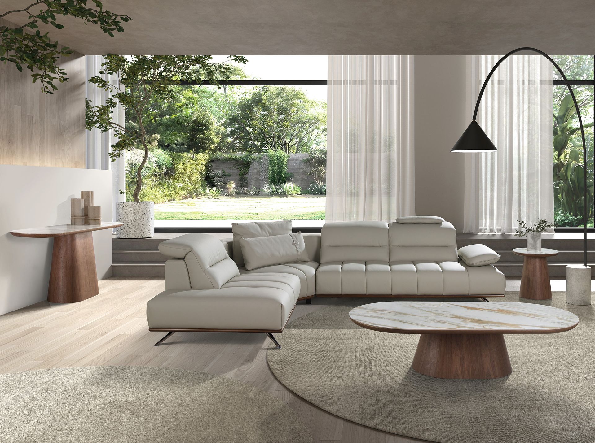 Left chaise longue relax sofa in light grey leather