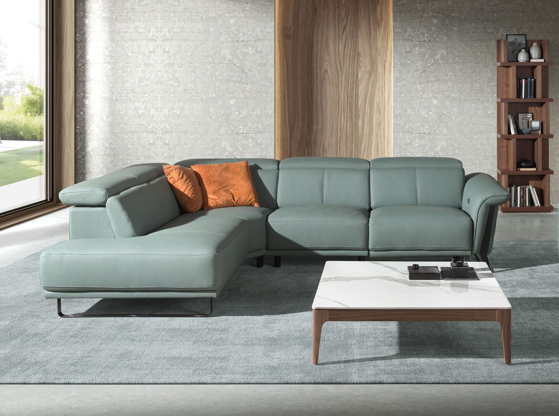Left chaise longue relax sofa in turquoise green leather