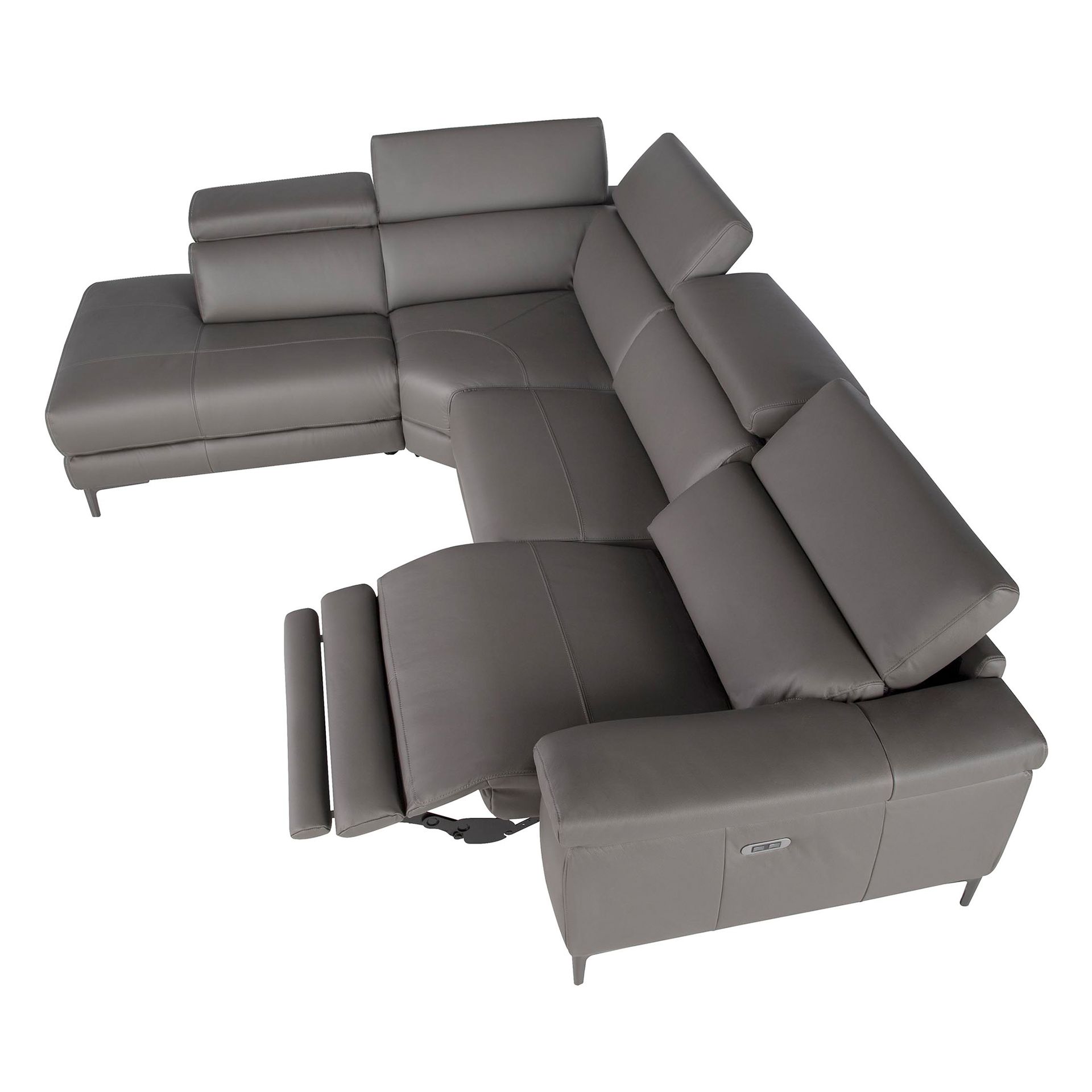 Left chaise longue relaxation sofa in dark grey leather