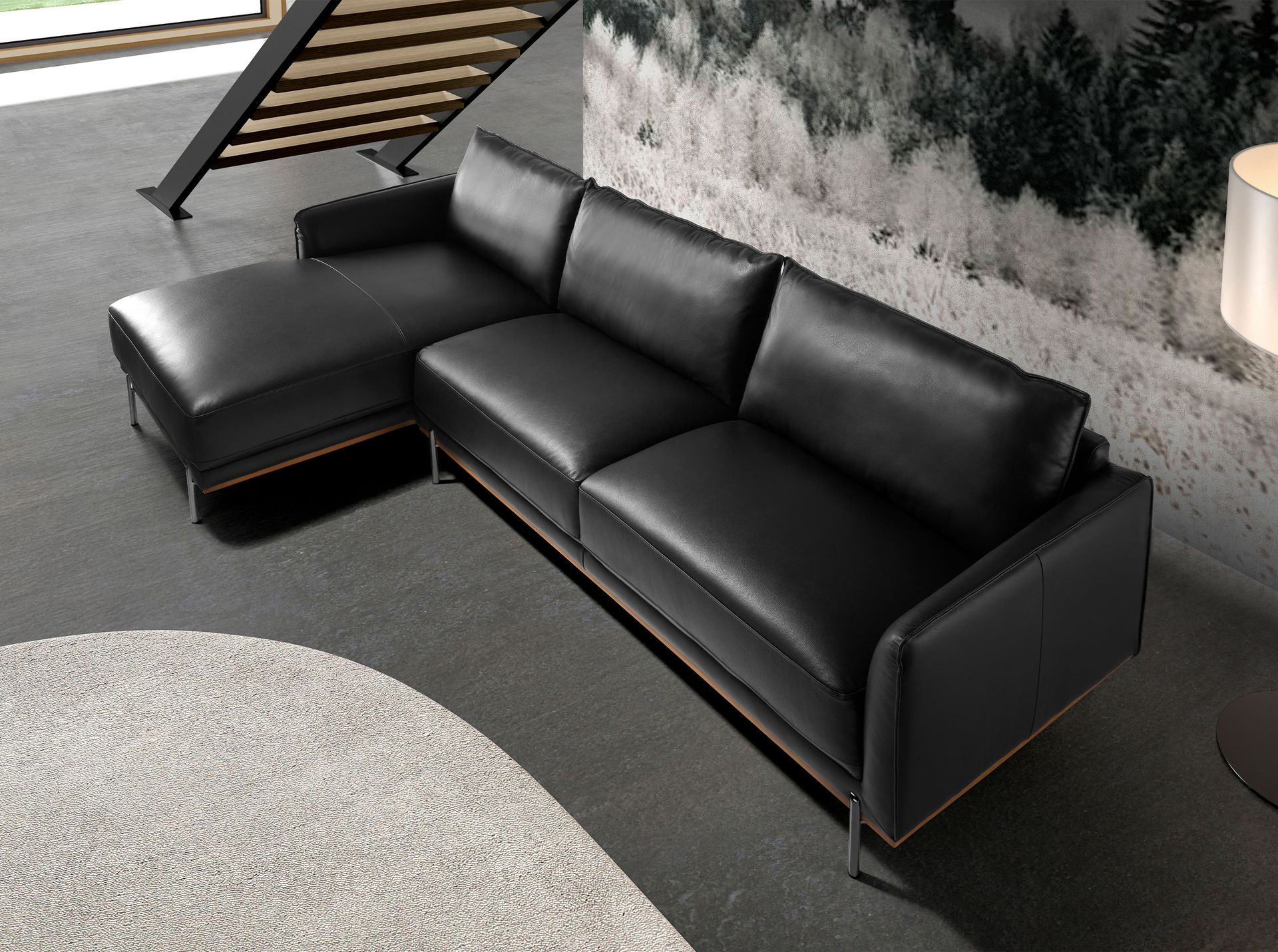 Left chaise longue sofa black leather