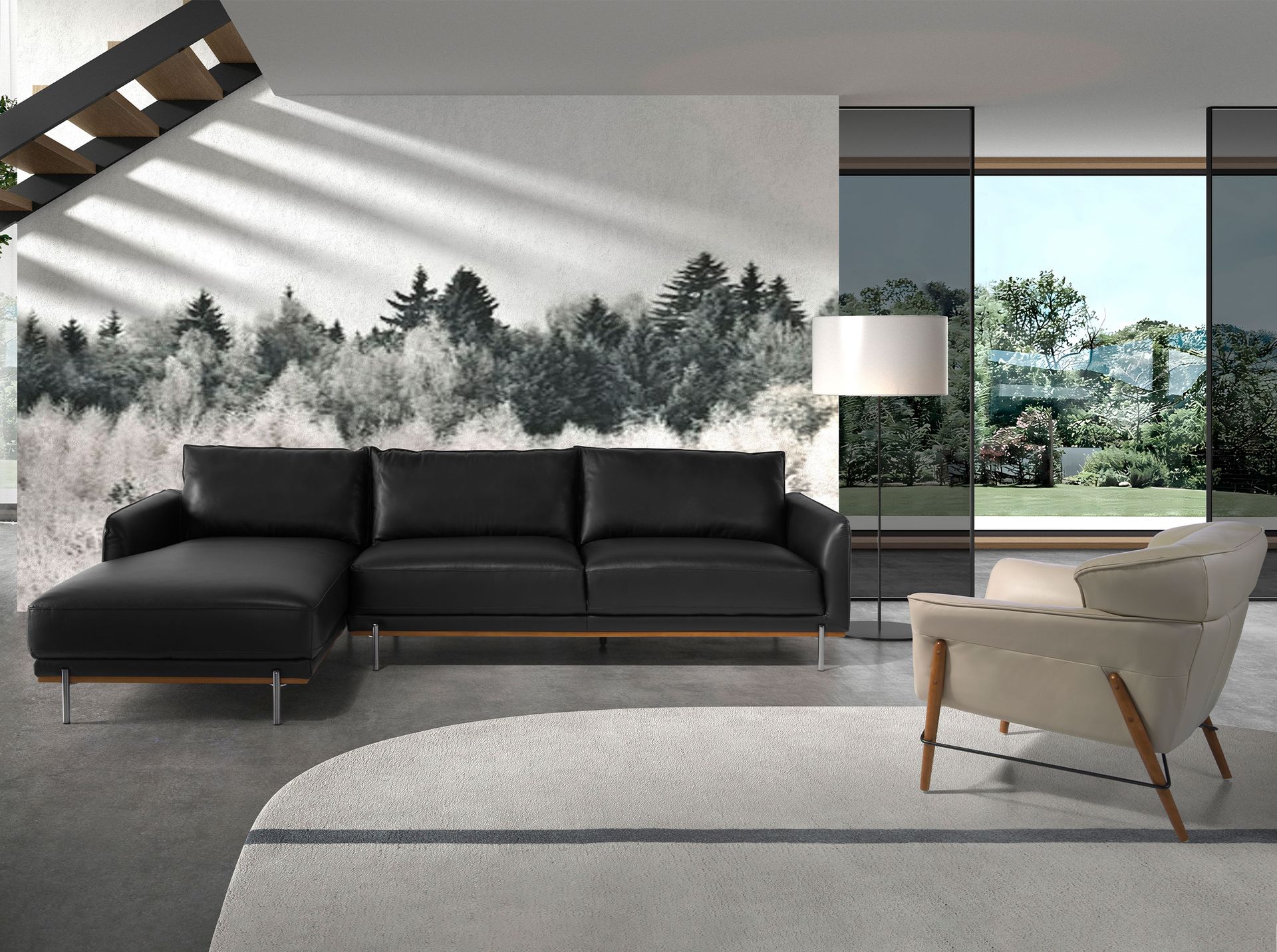 Left chaise longue sofa black leather