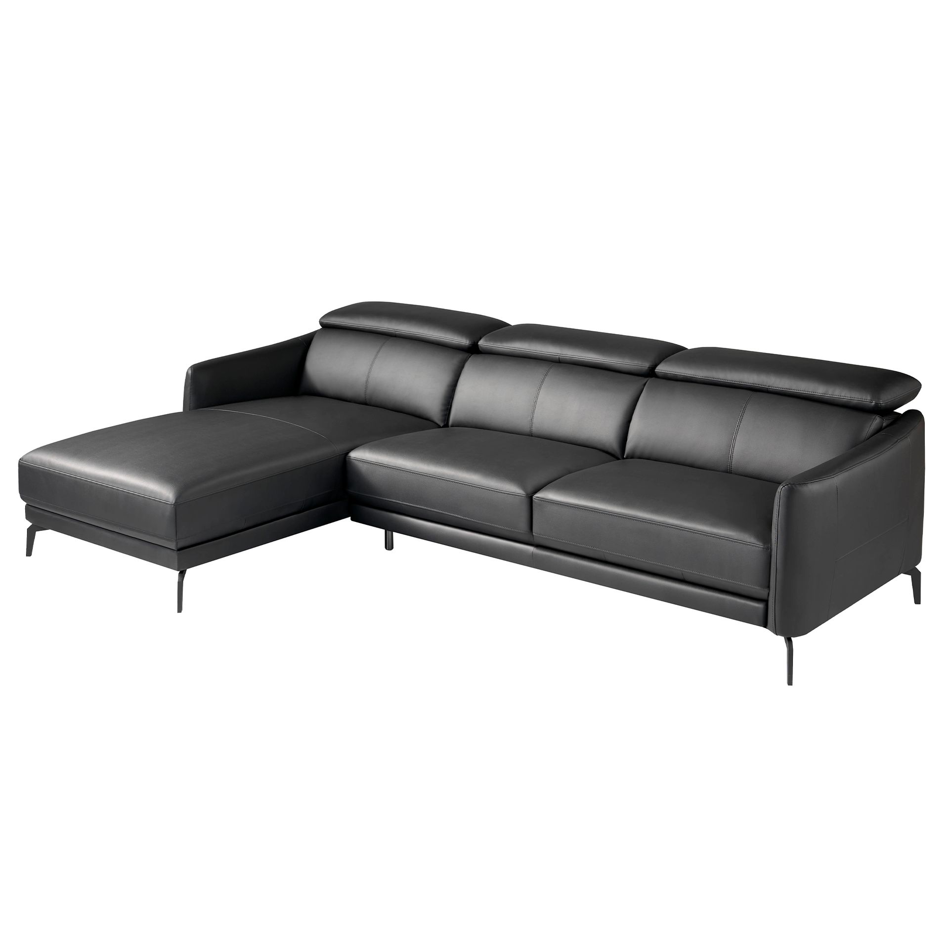 Left chaise longue sofa in black leather