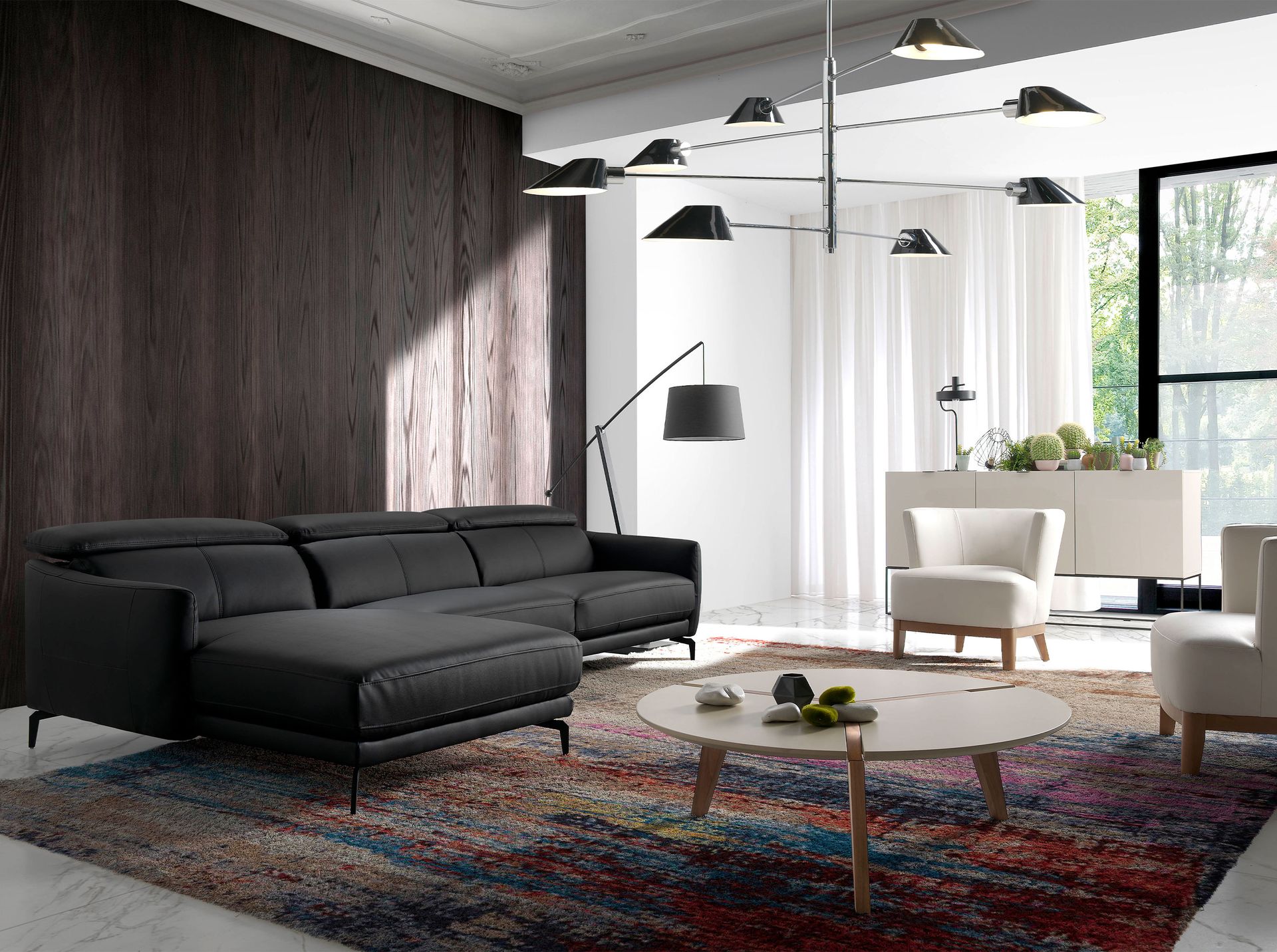 Left chaise longue sofa in black leather