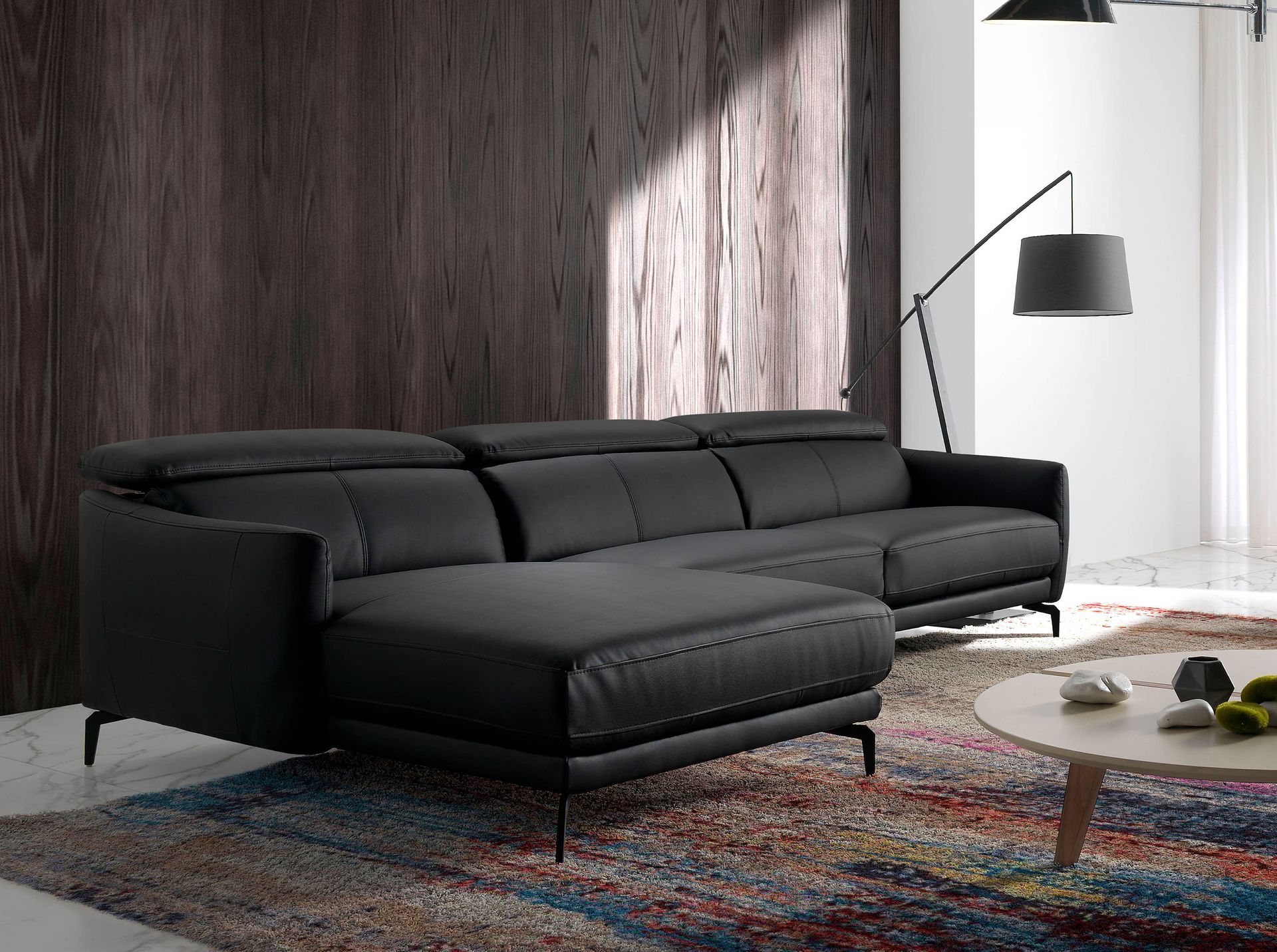 Left chaise longue sofa in black leather