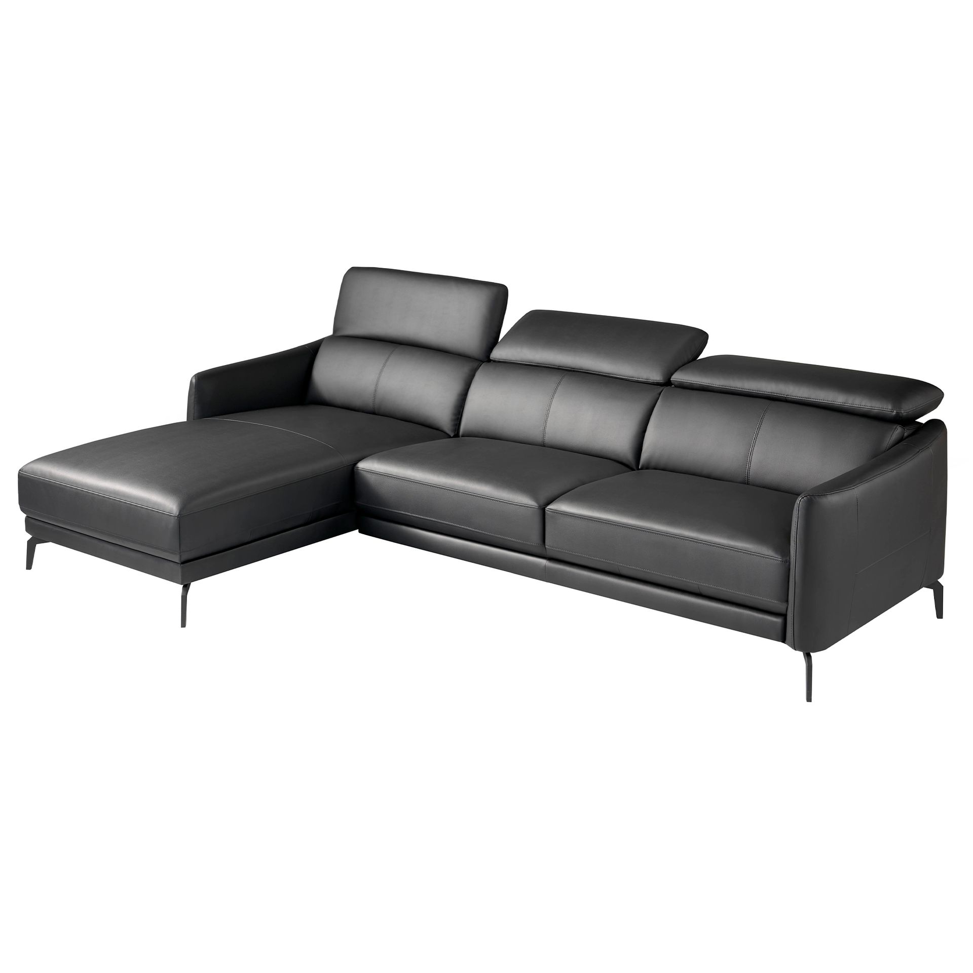 Left chaise longue sofa in black leather
