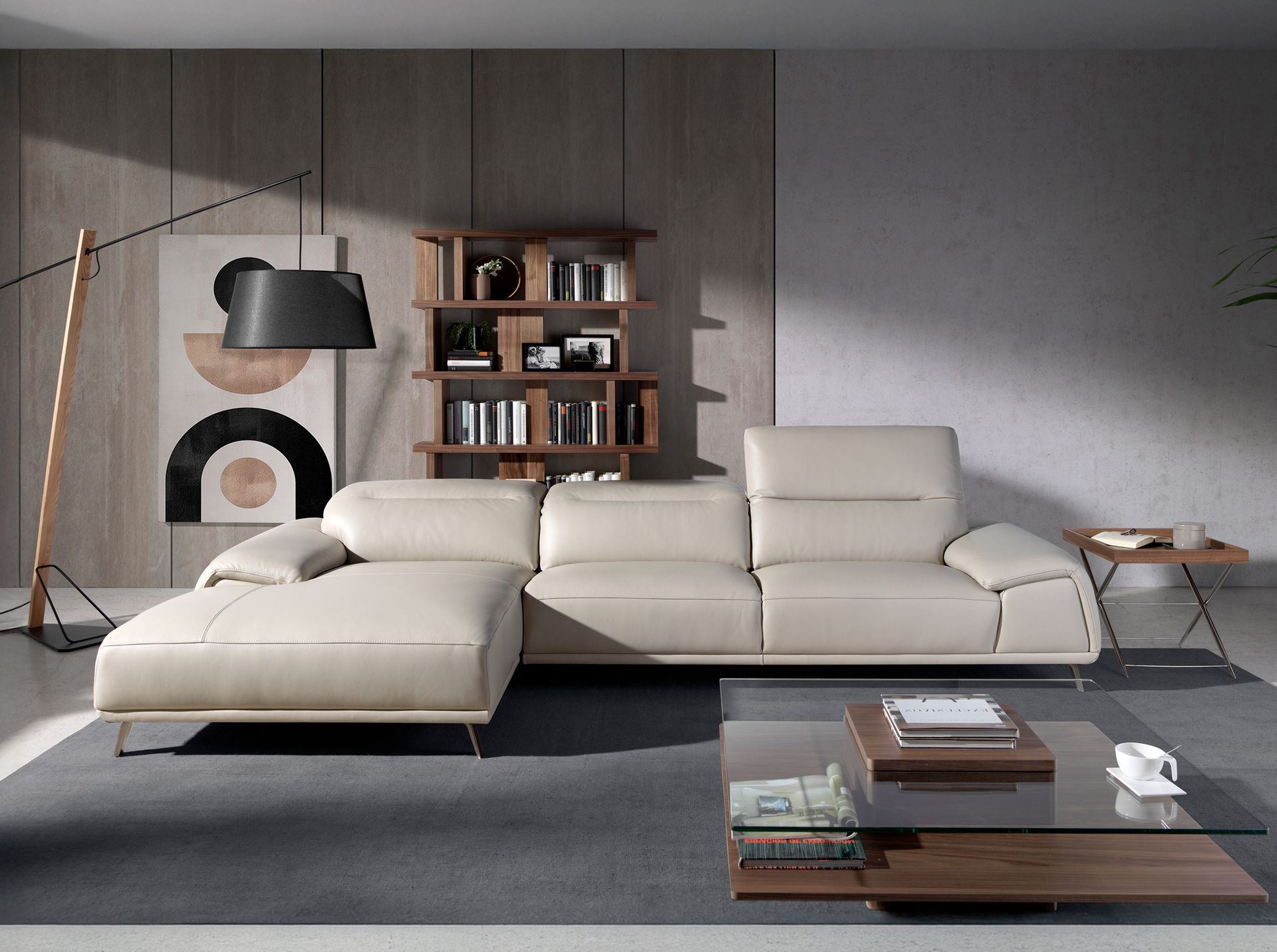 Left chaise longue sofa in taupe grey leather