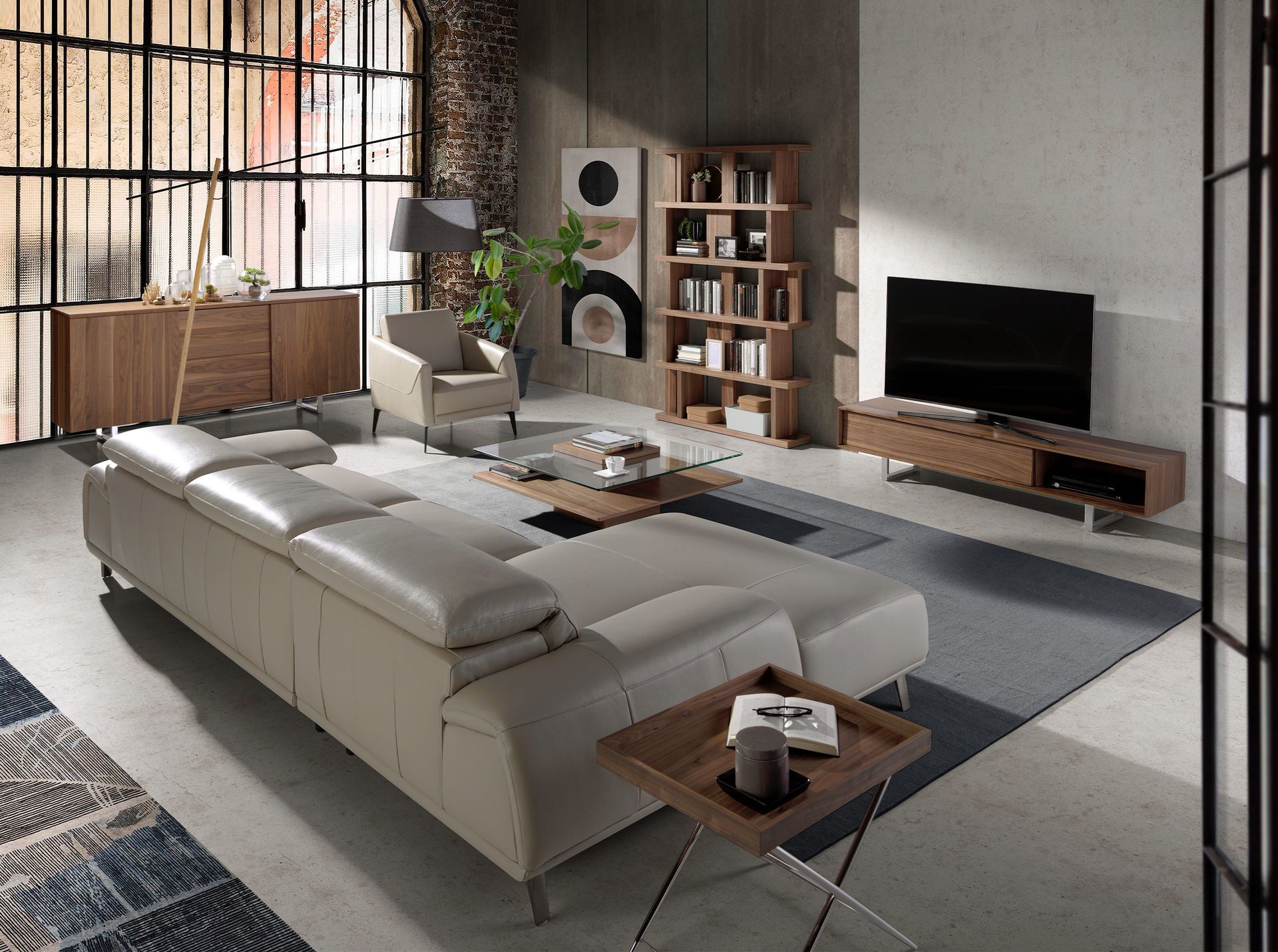 Left chaise longue sofa in taupe grey leather