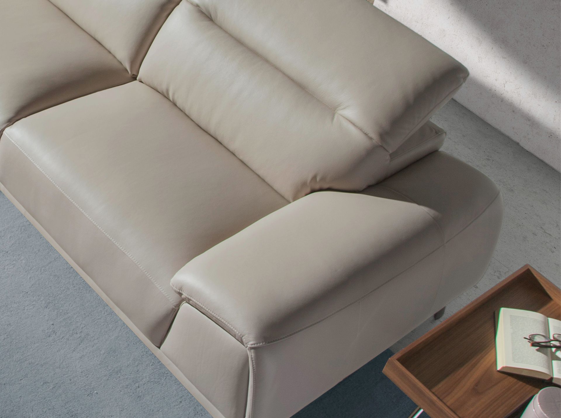 Left chaise longue sofa in taupe grey leather