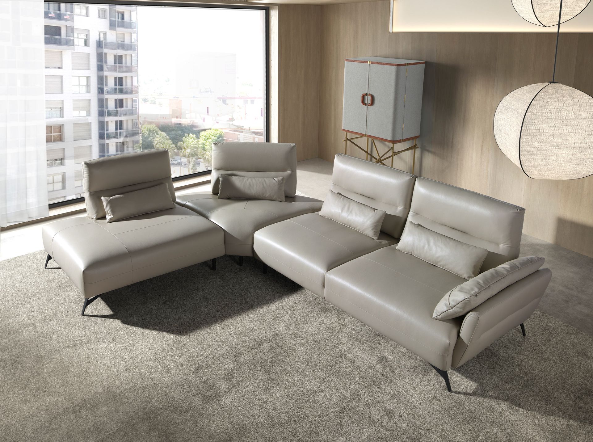 Left chaise longue sofa sand leather