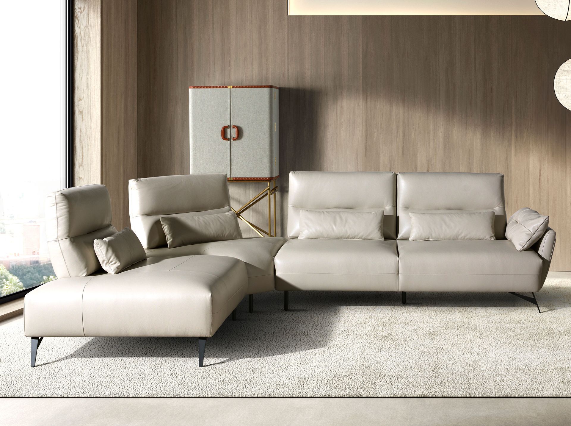 Left chaise longue sofa sand leather