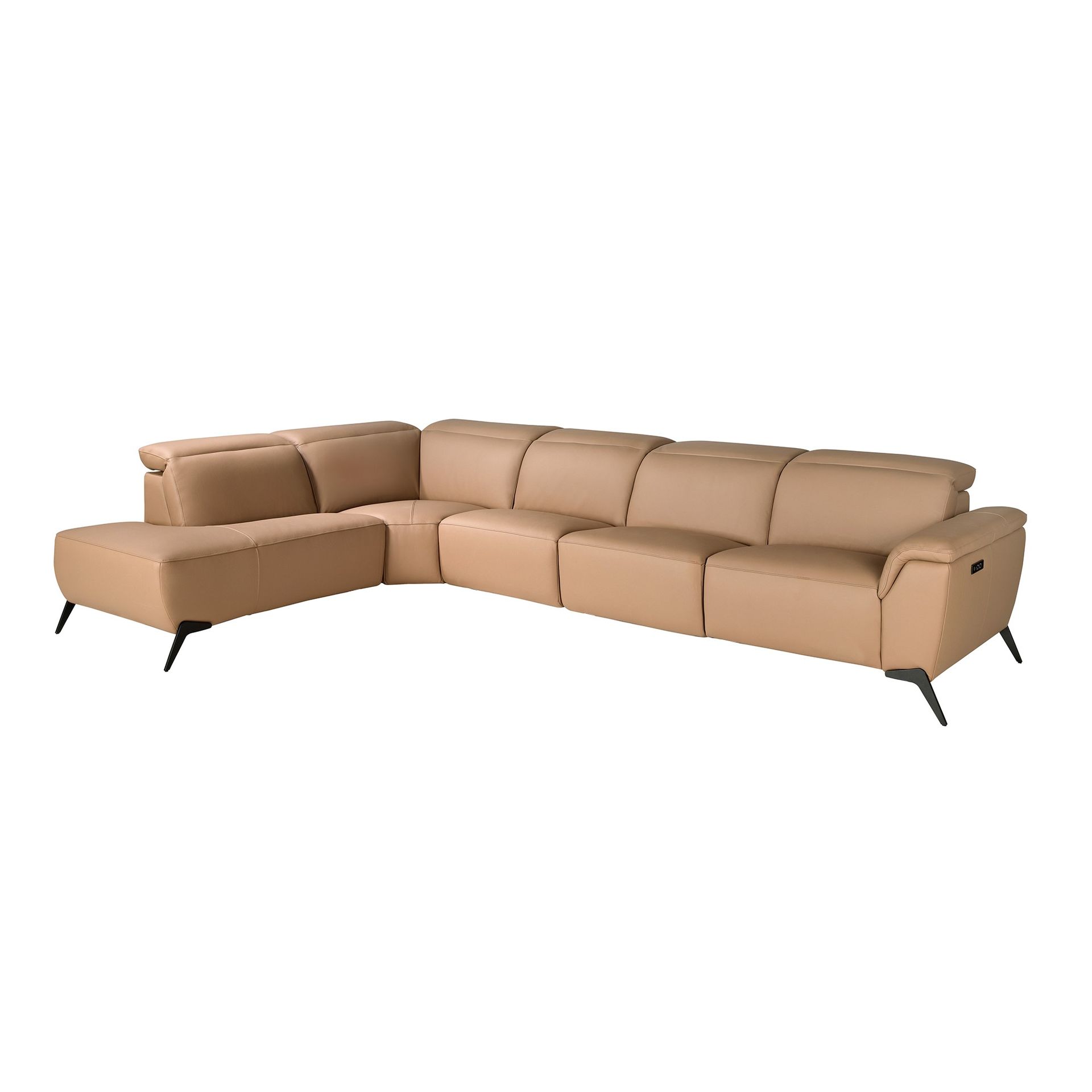 Left modular chaise longue recliner sofa in brown leather