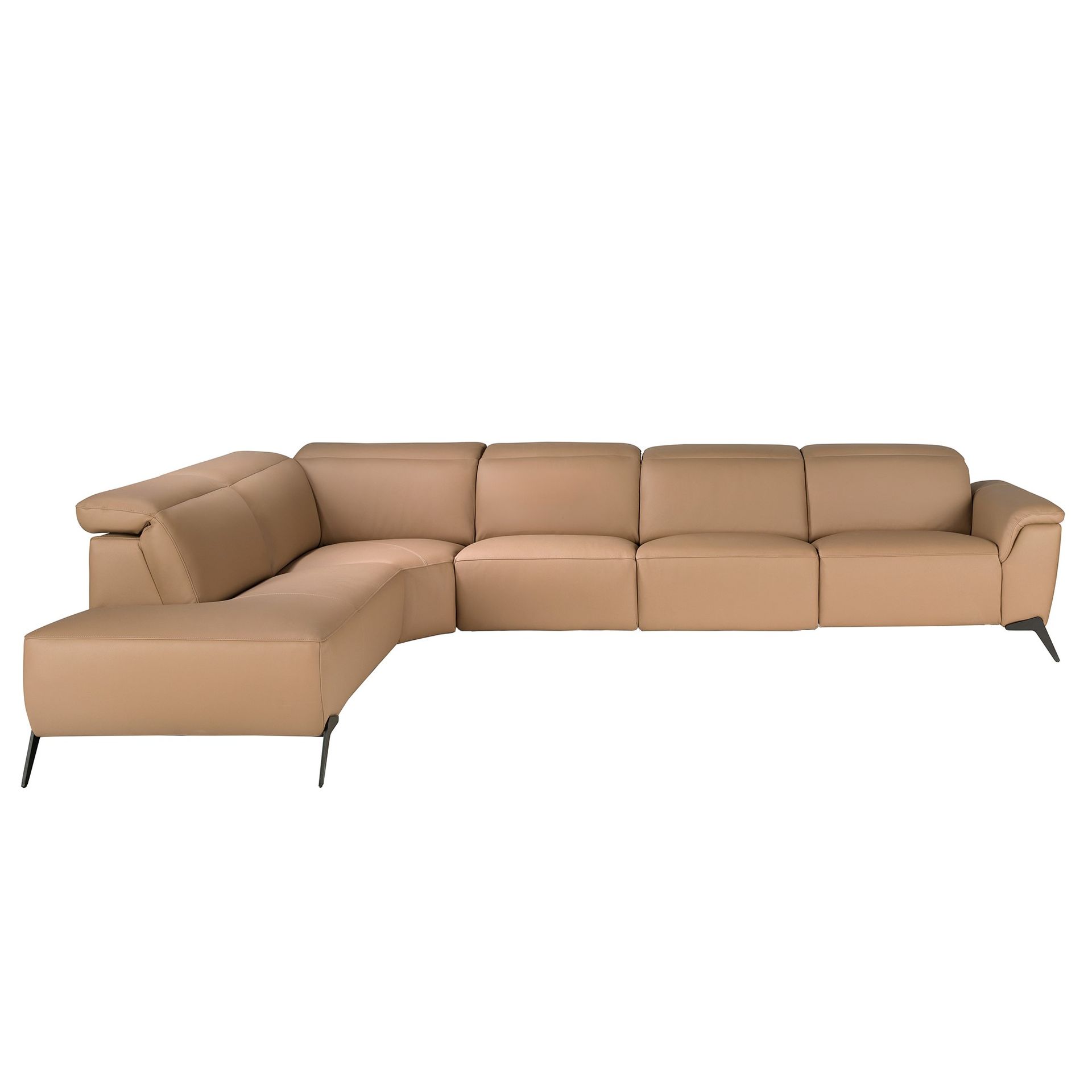 Left modular chaise longue recliner sofa in brown leather