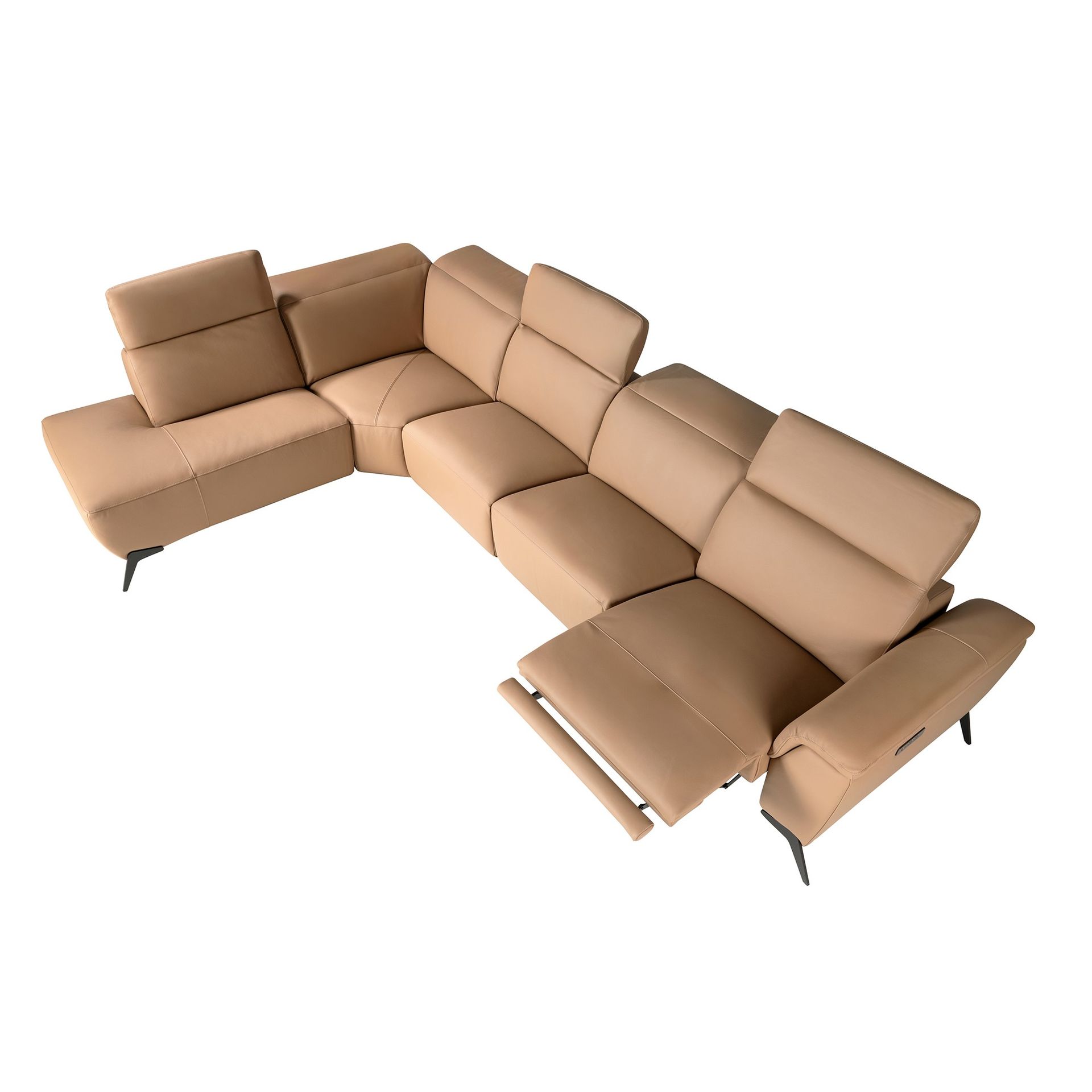 Left modular chaise longue recliner sofa in brown leather