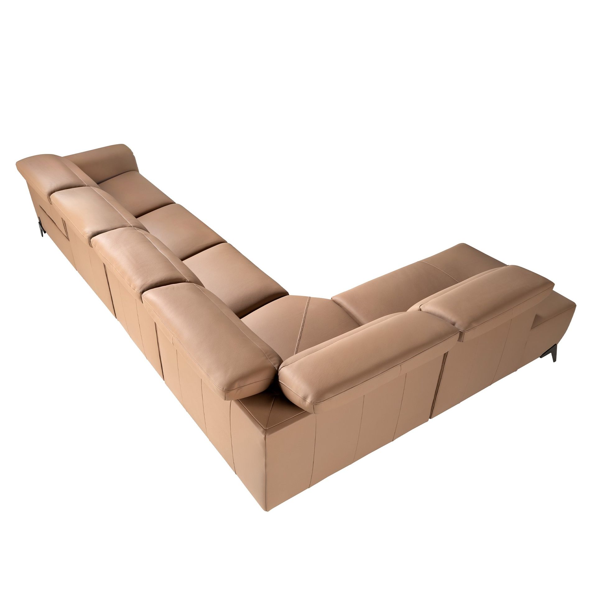 Left modular chaise longue recliner sofa in brown leather