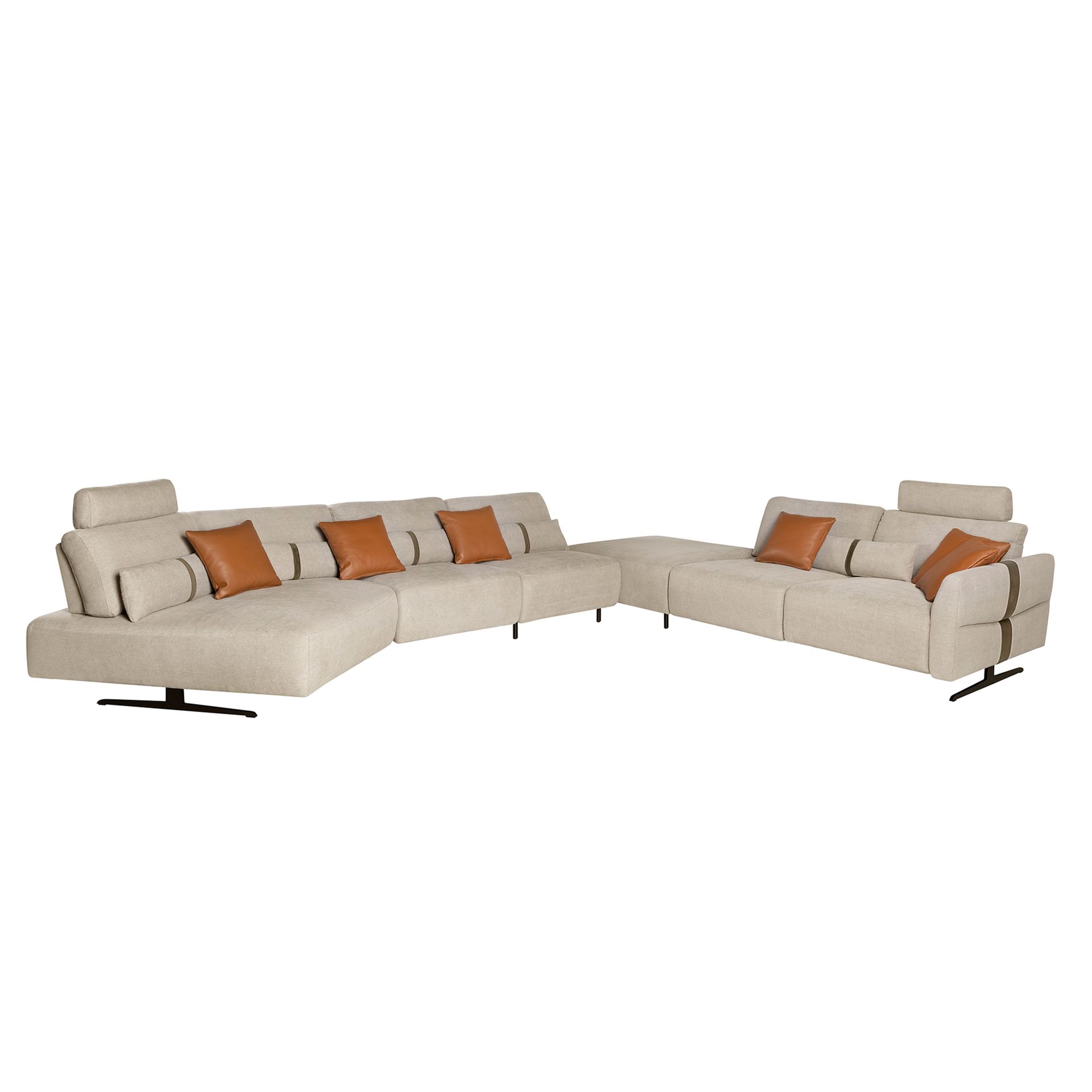 Left-hand modular chaise longue sofa in sand fabric