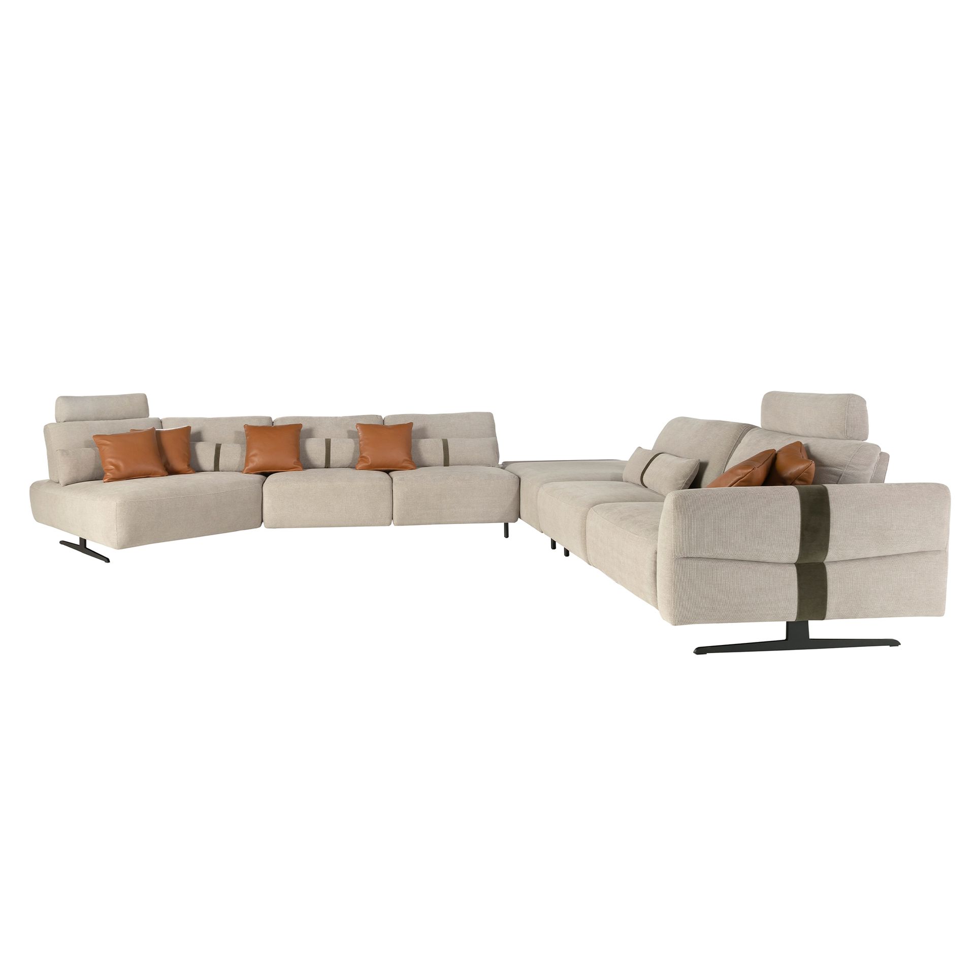 Left-hand modular chaise longue sofa in sand fabric
