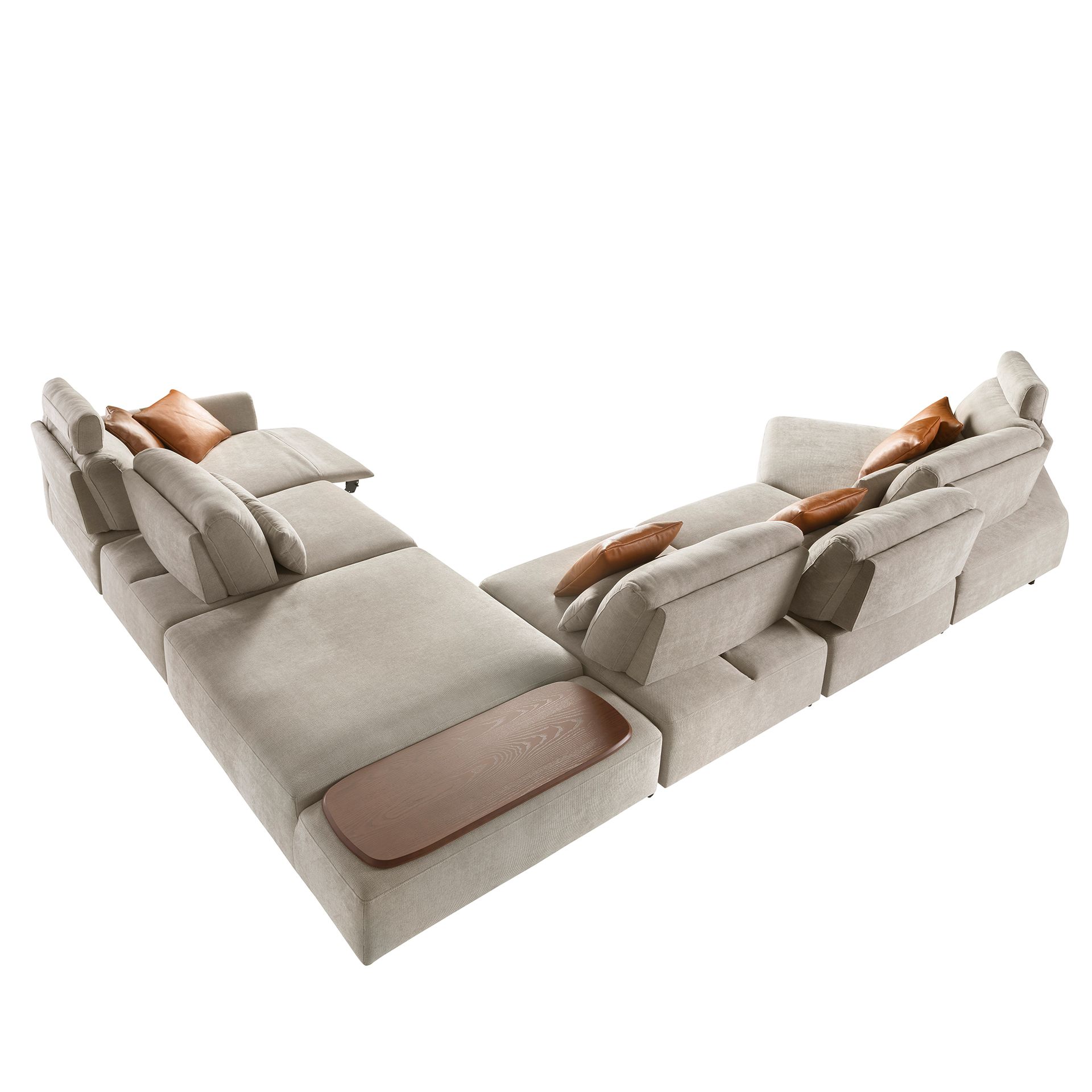 Left-hand modular chaise longue sofa in sand fabric
