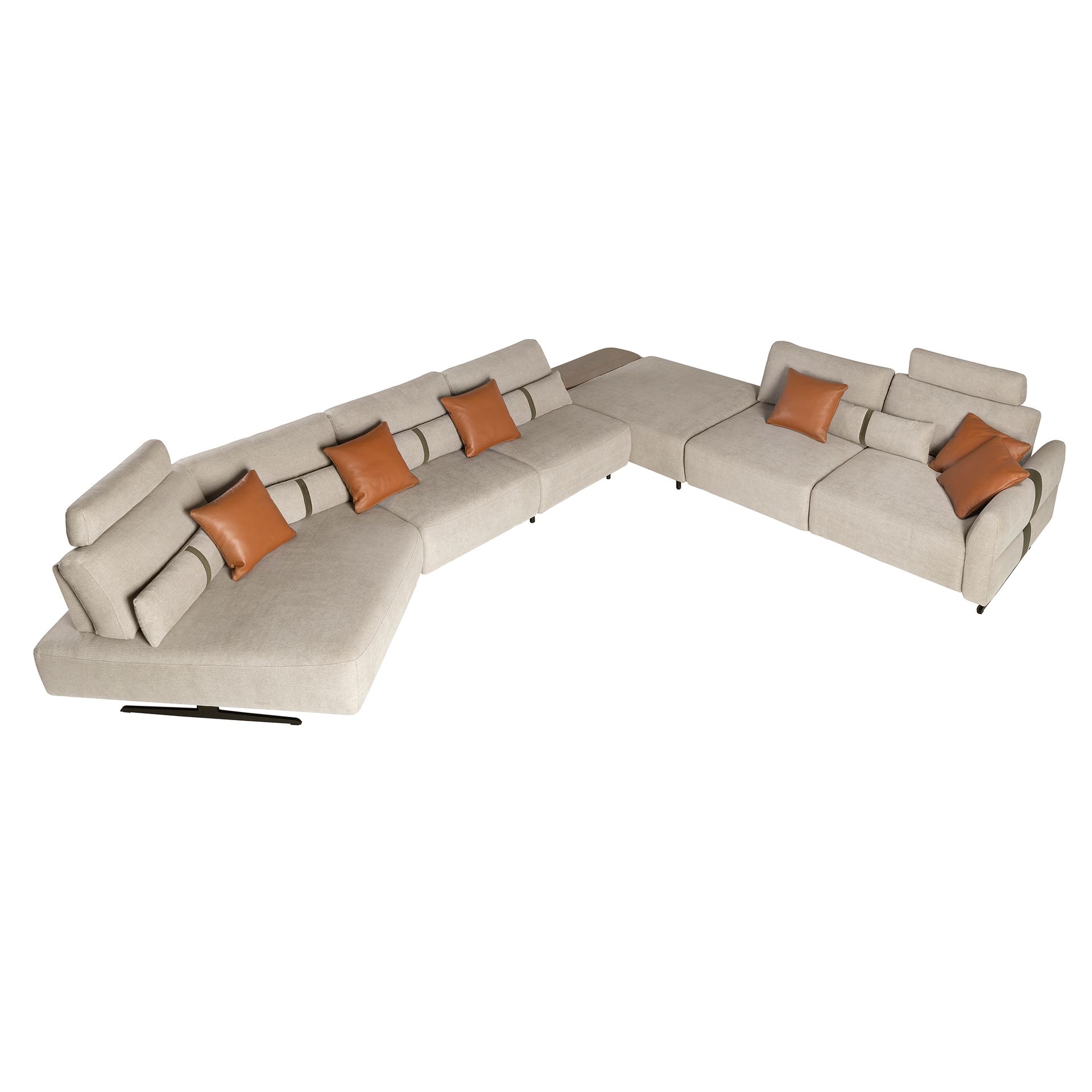 Left-hand modular chaise longue sofa in sand fabric