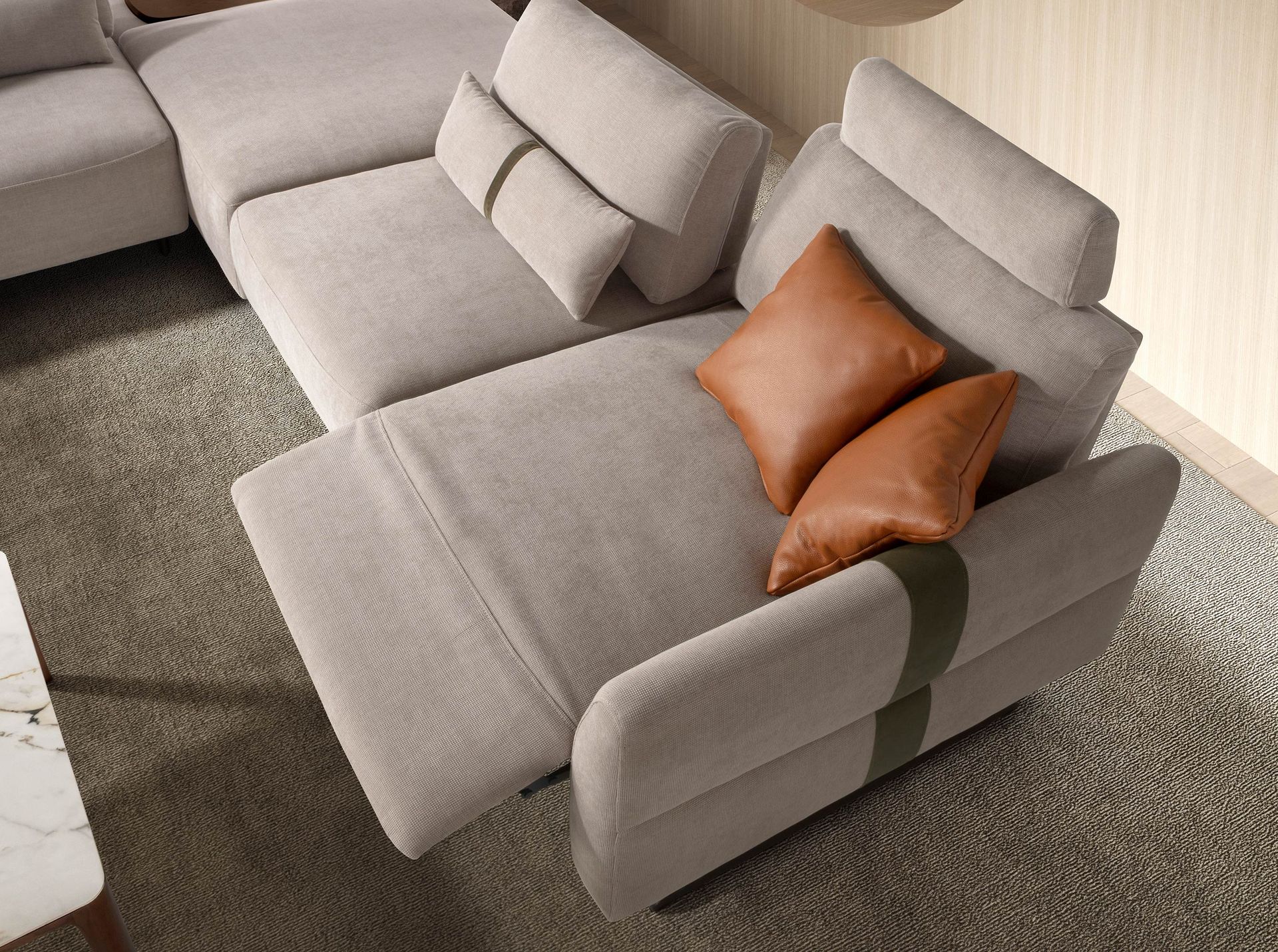Left-hand modular chaise longue sofa in sand fabric