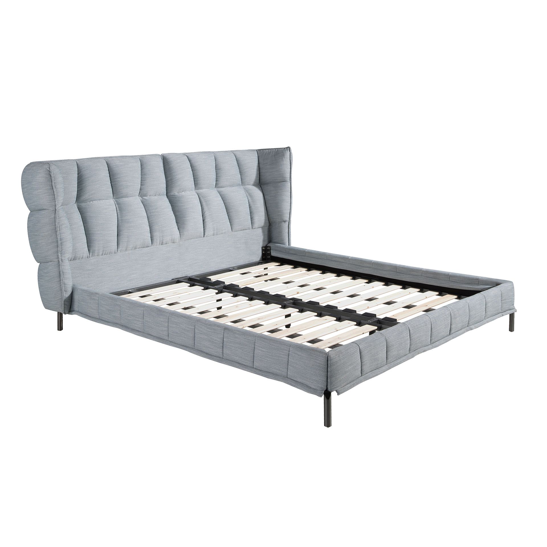 Light bluish-grey fabric bed