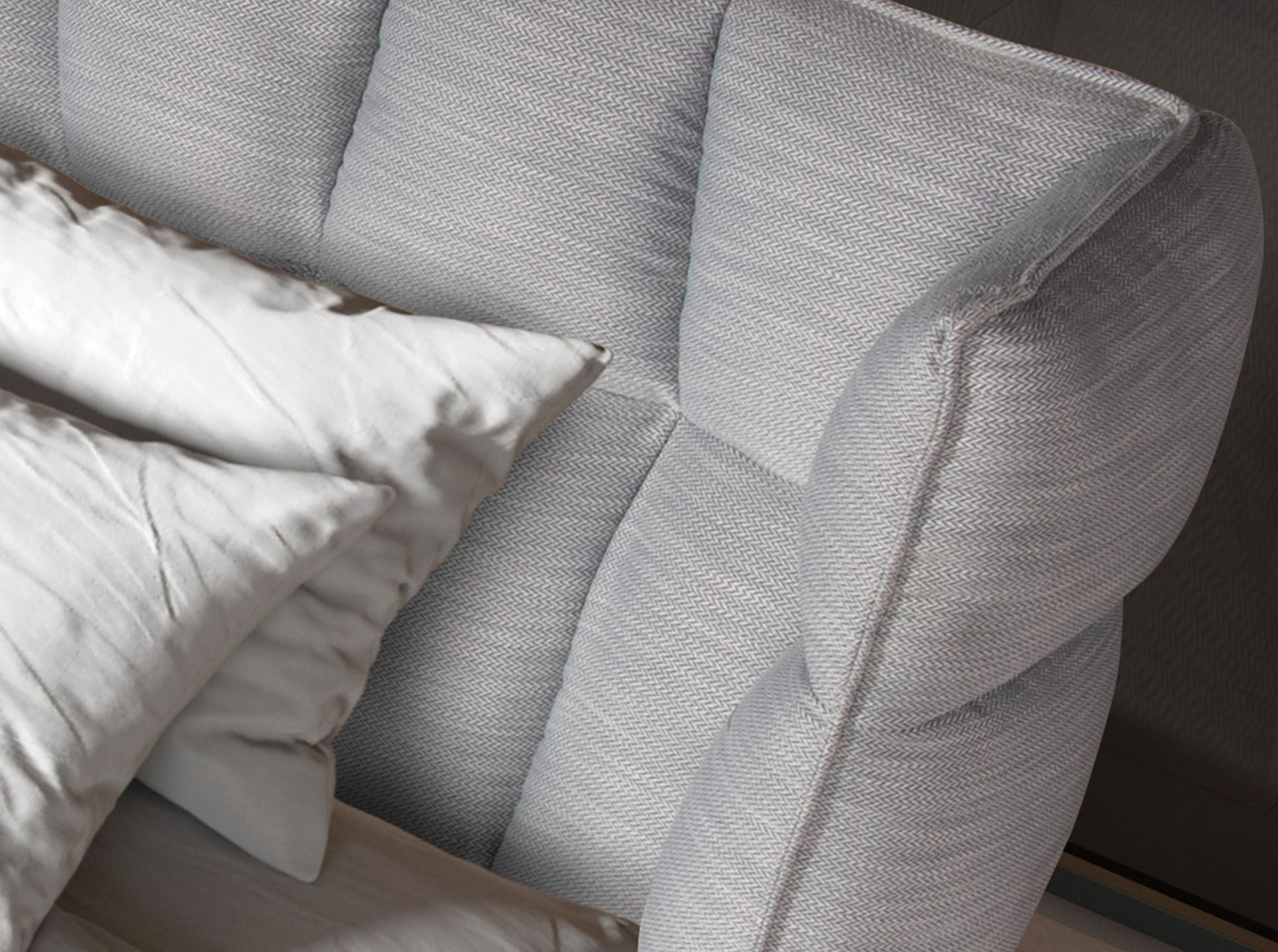 Light bluish-grey fabric bed