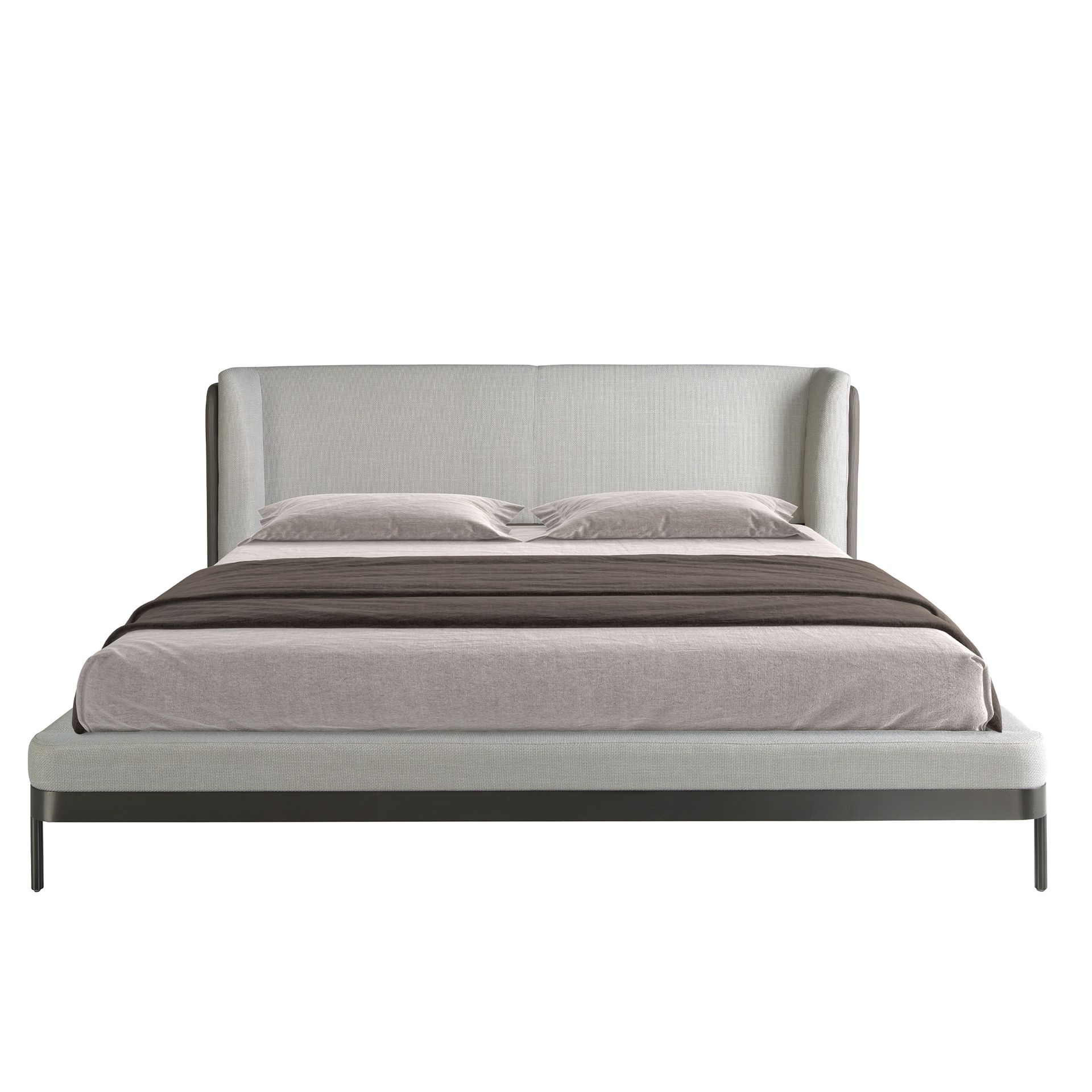 Light grey fabric and dark grey leatherette bed