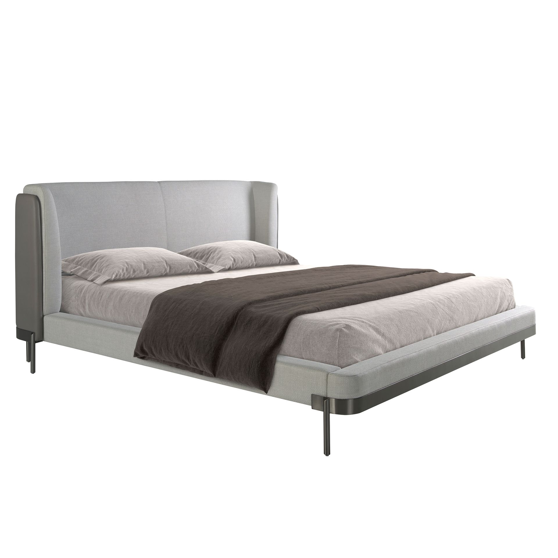 Light grey fabric and dark grey leatherette bed