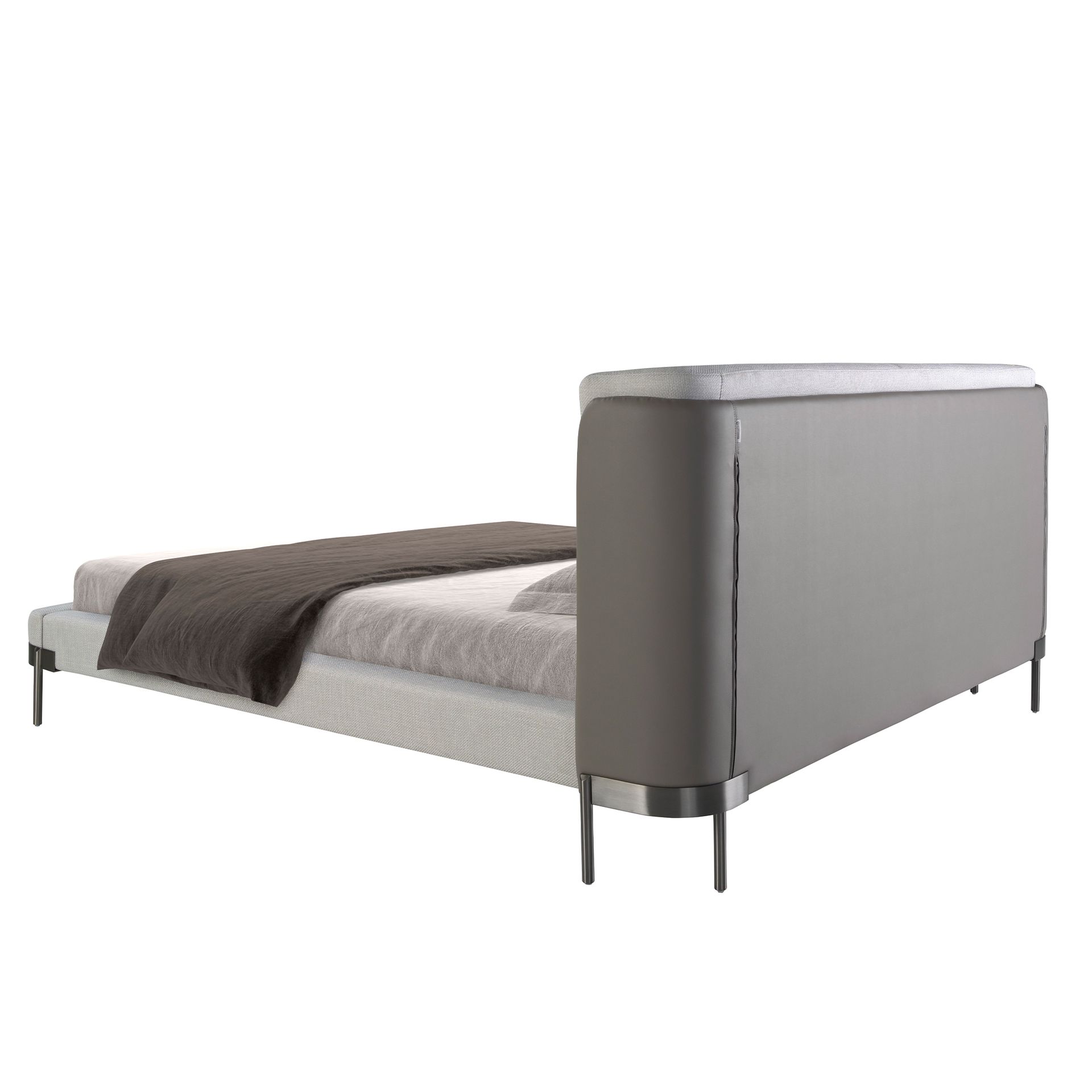 Light grey fabric and dark grey leatherette bed