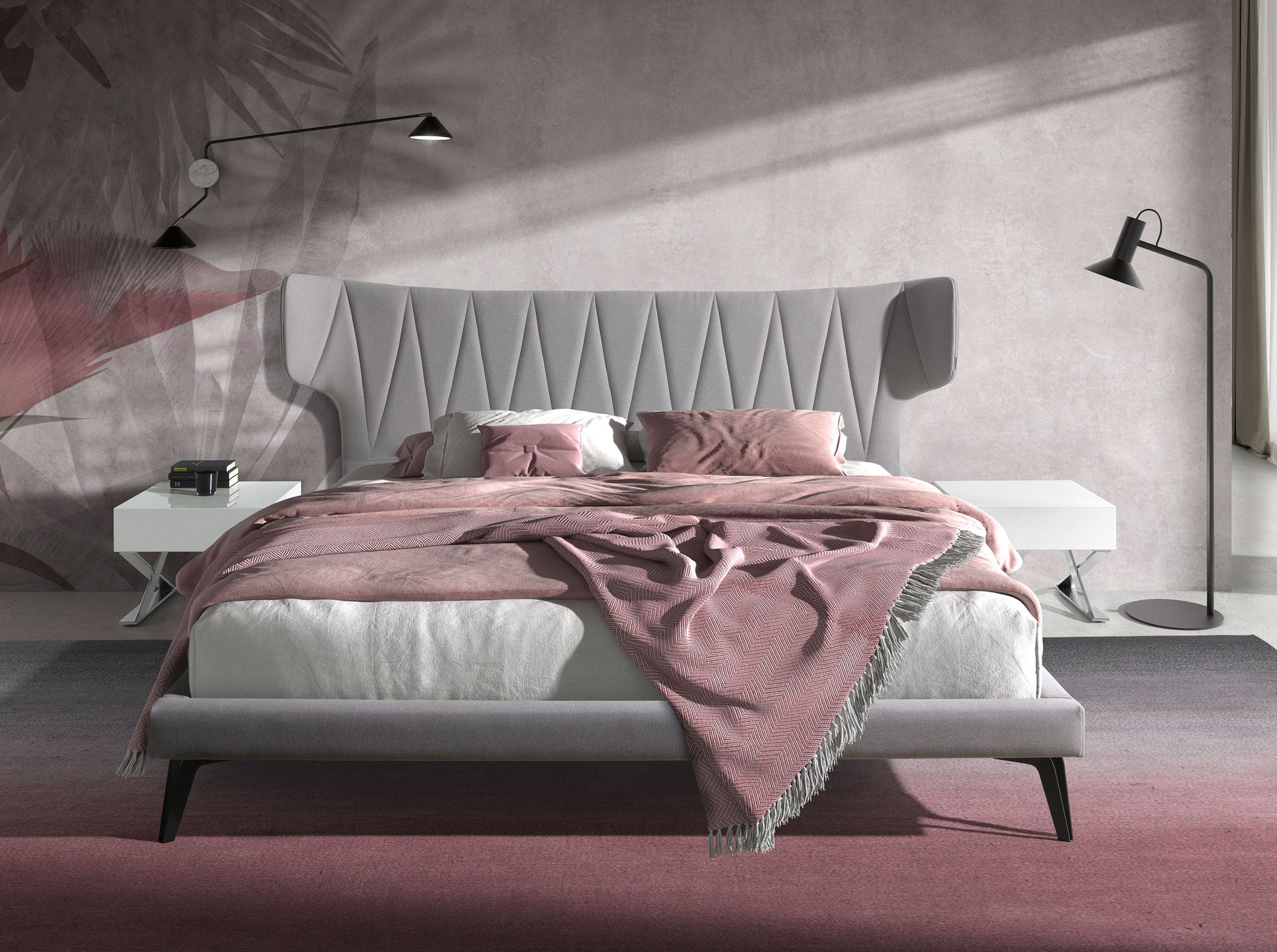 Light grey fabric bed