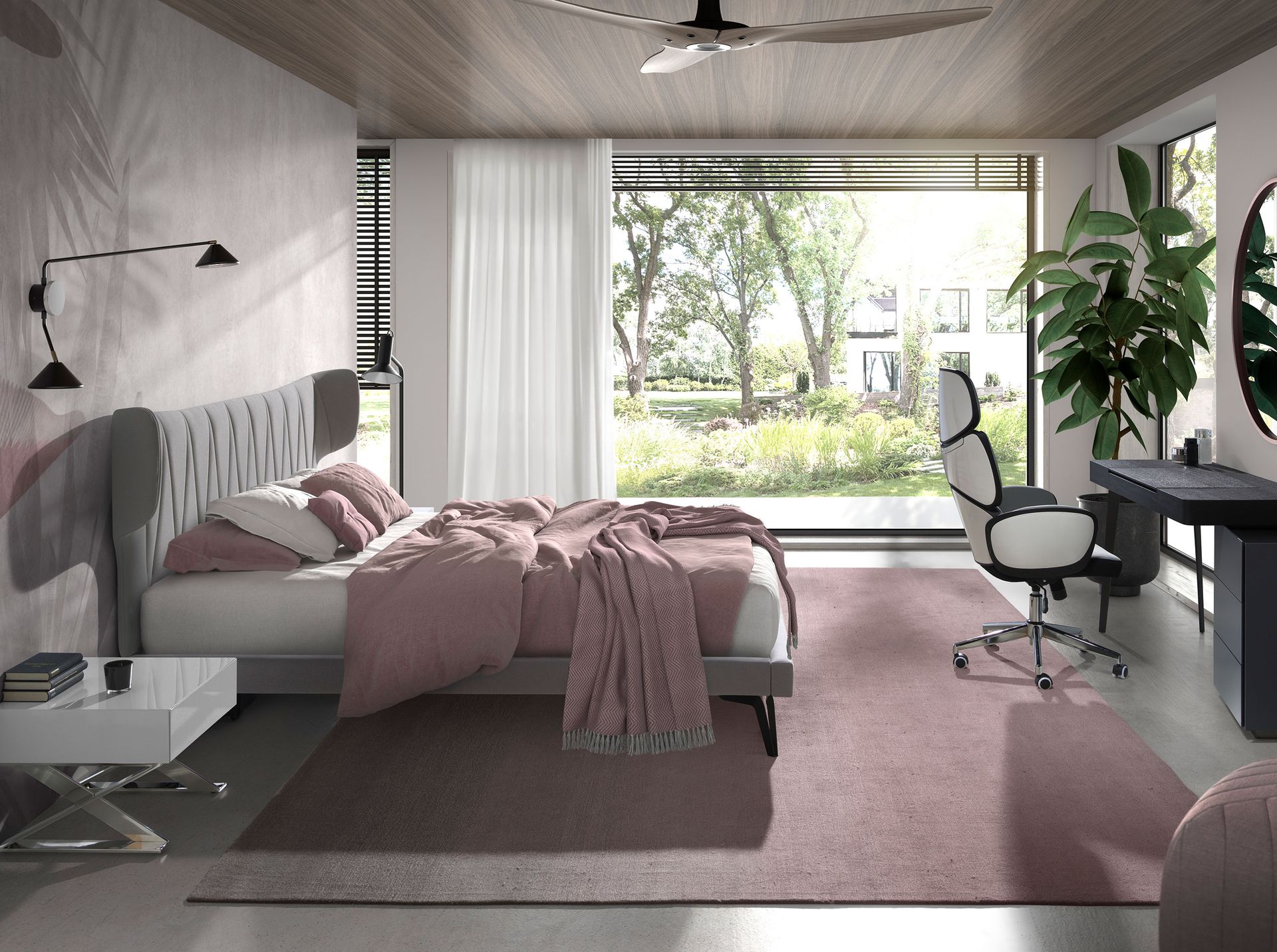 Light grey fabric bed