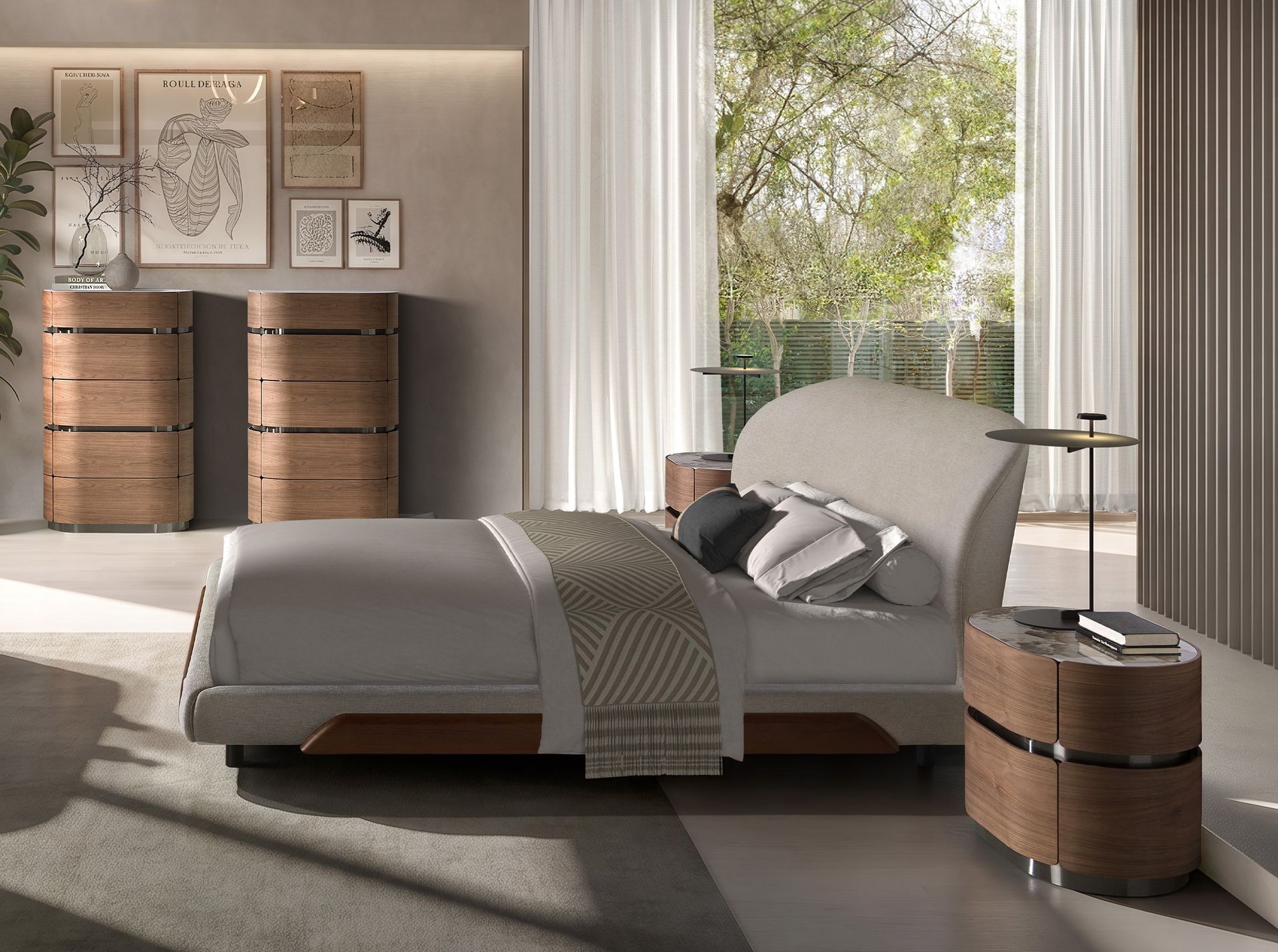 Light grey fabric bed