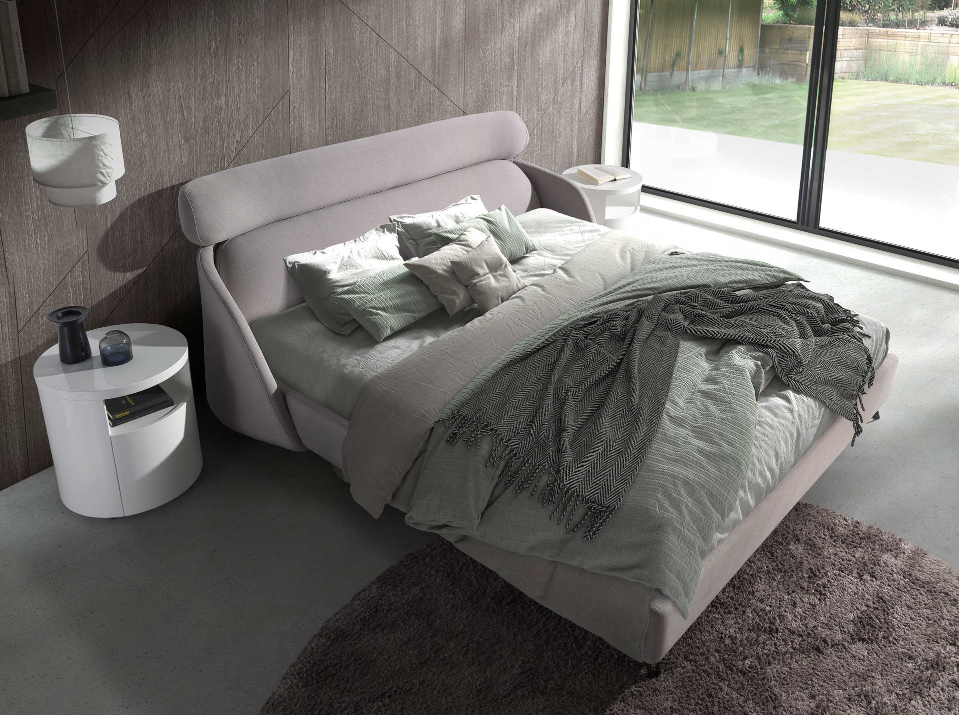 Light grey fabric bed