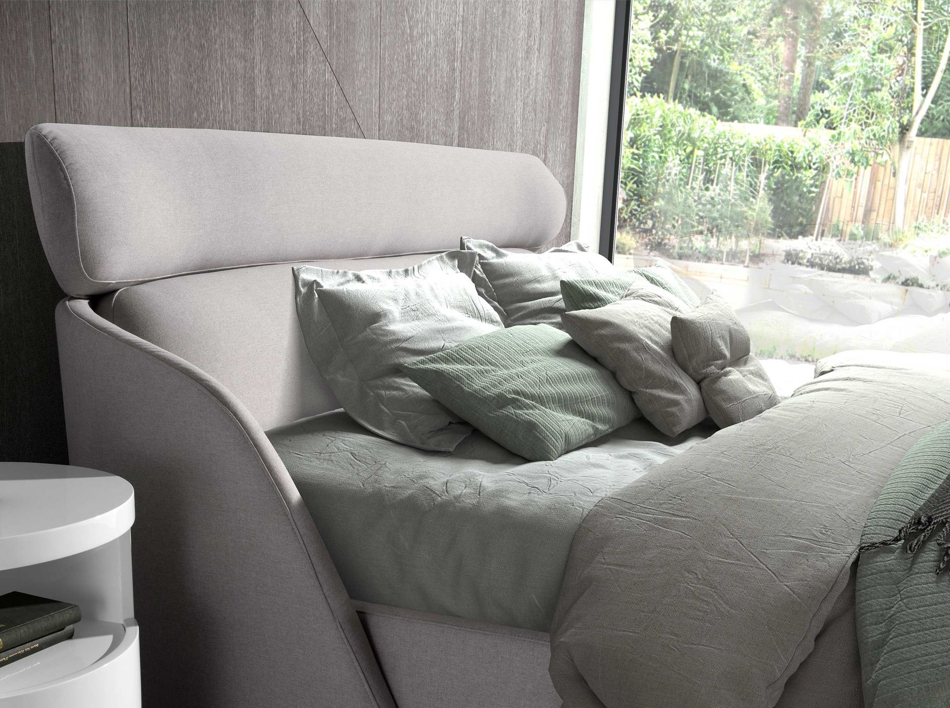 Light grey fabric bed
