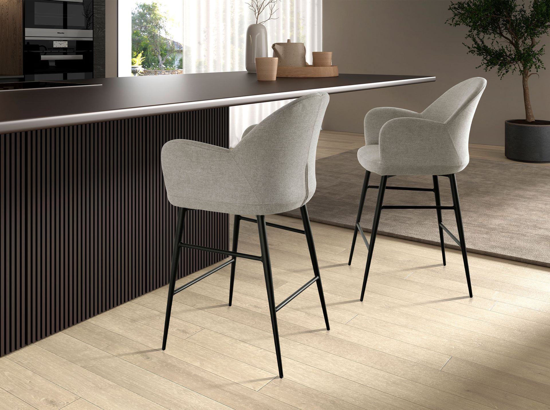 Light grey fabric stool